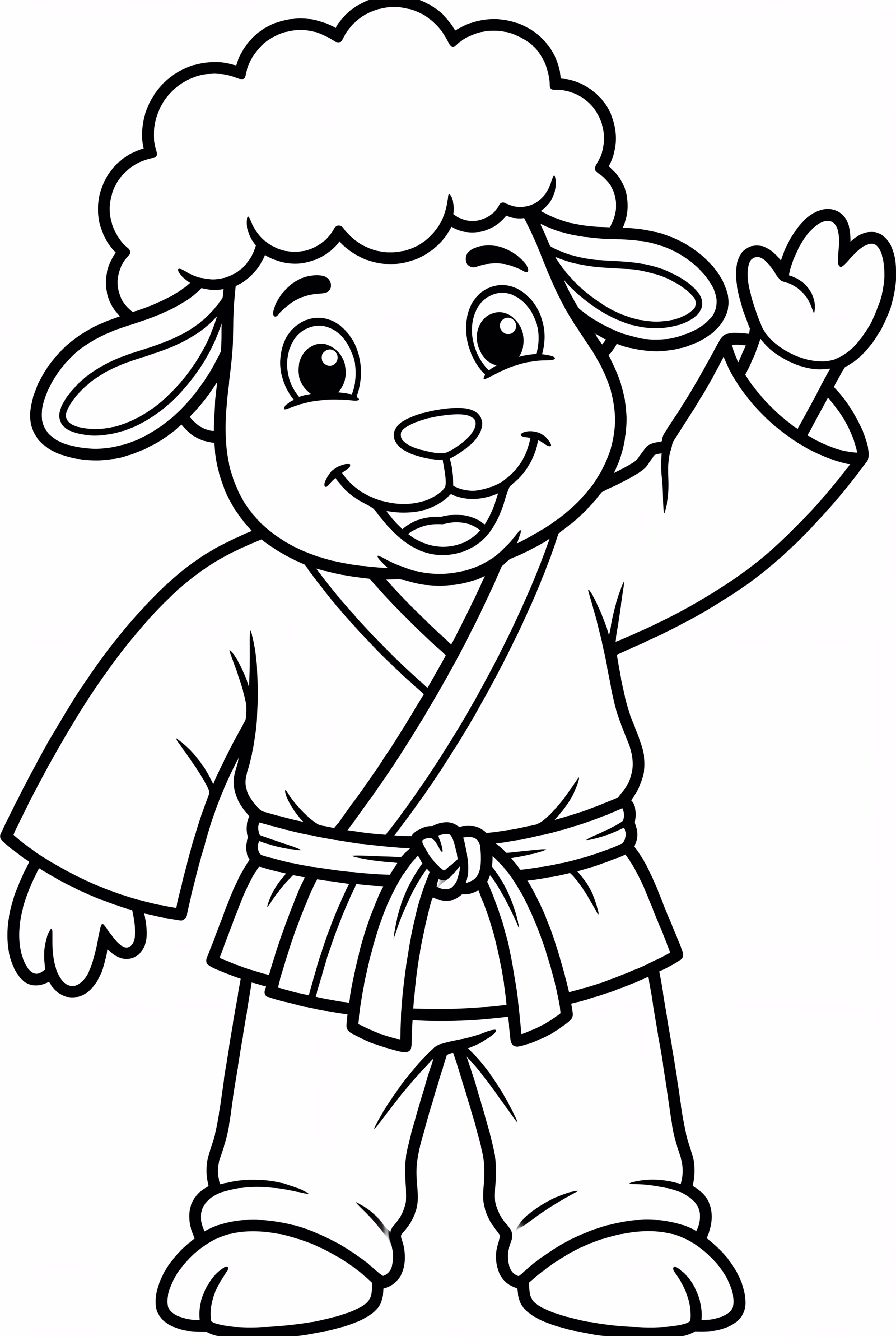 可爱空手道绵羊挥手