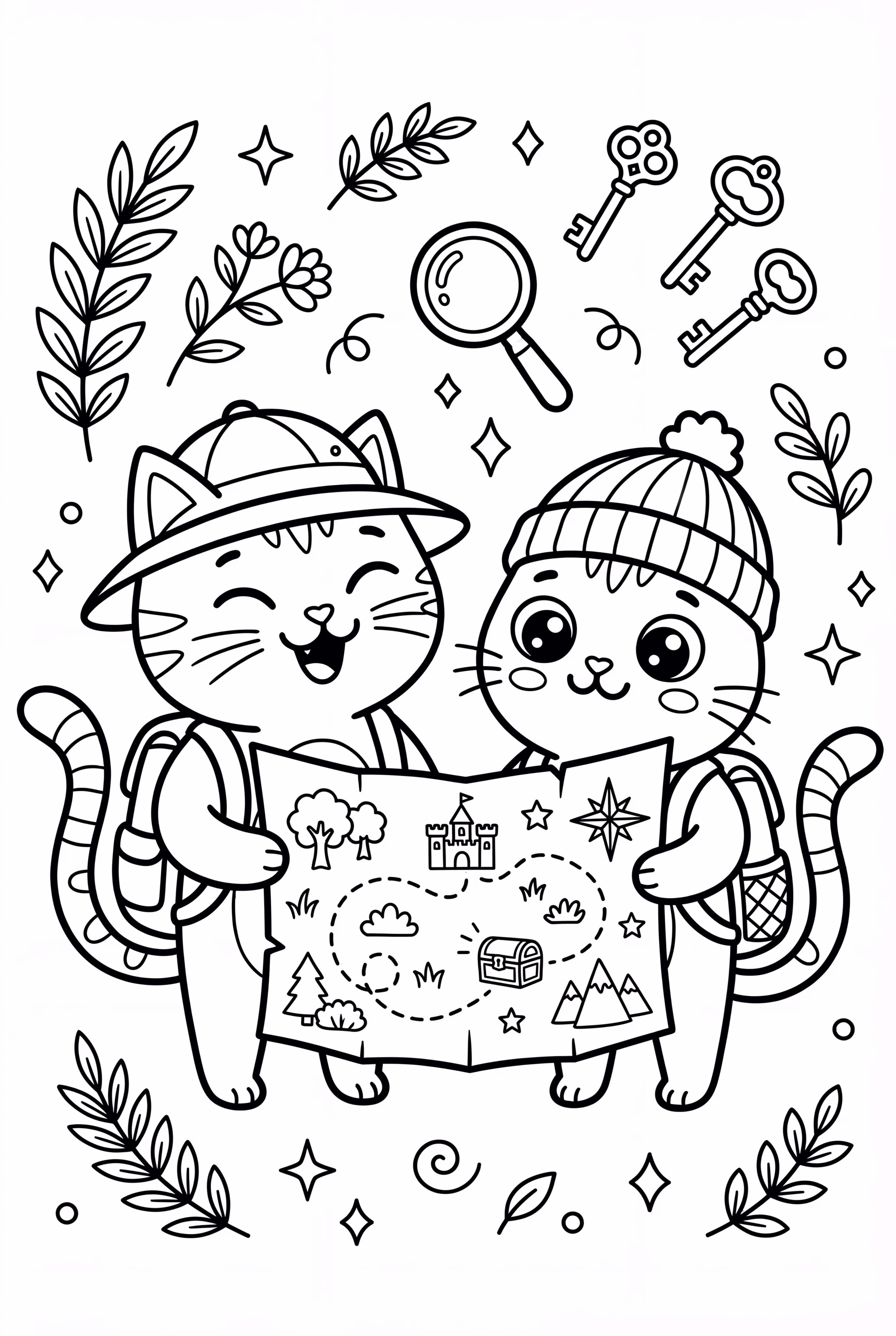 Gabby Cat y Pandy Paws en un Mapa de Aventuras