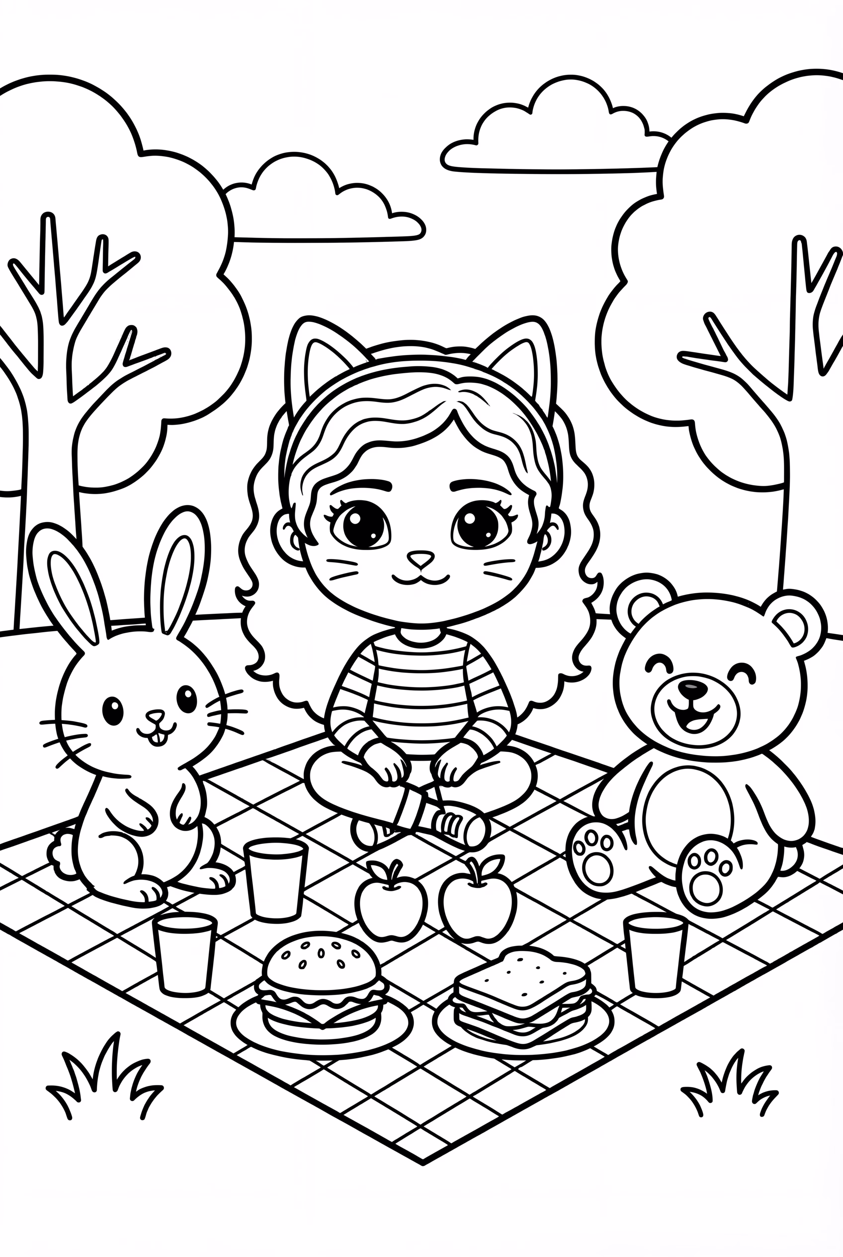 Gabby Cat haciendo un picnic con amigos