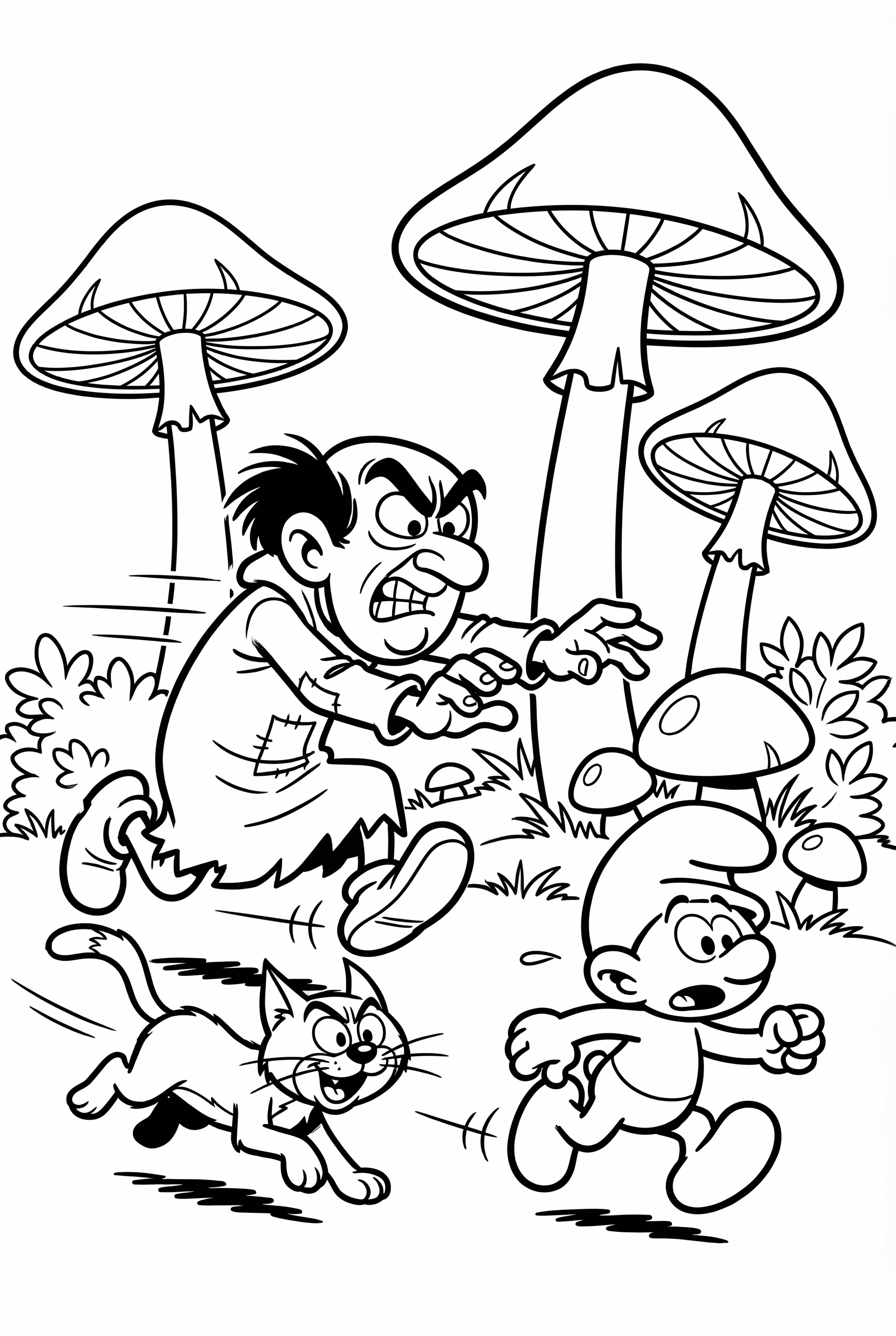 Gargamel And Azrael Chasing A Smurf