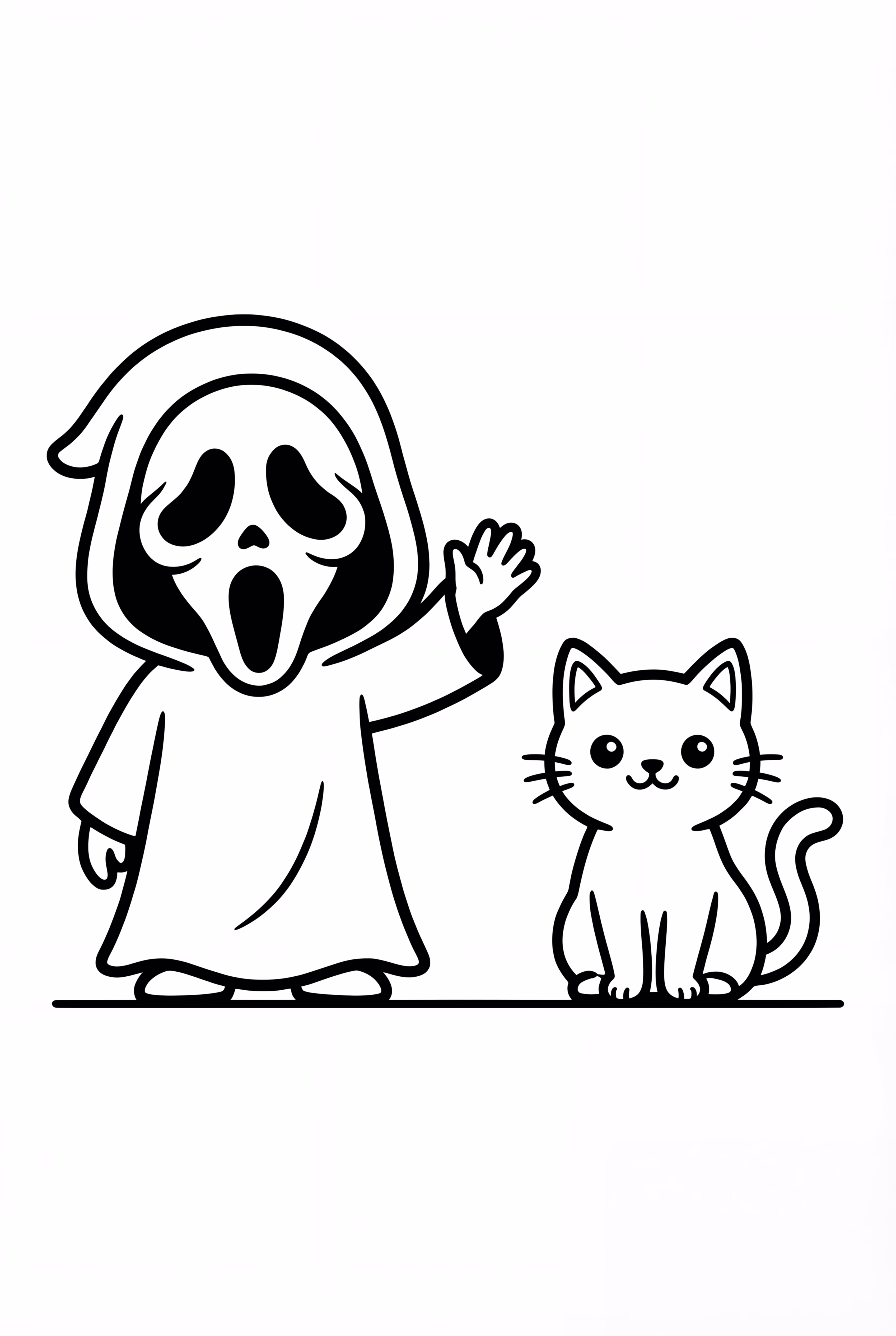 ゴーストフェイスと親しみやすい黒猫