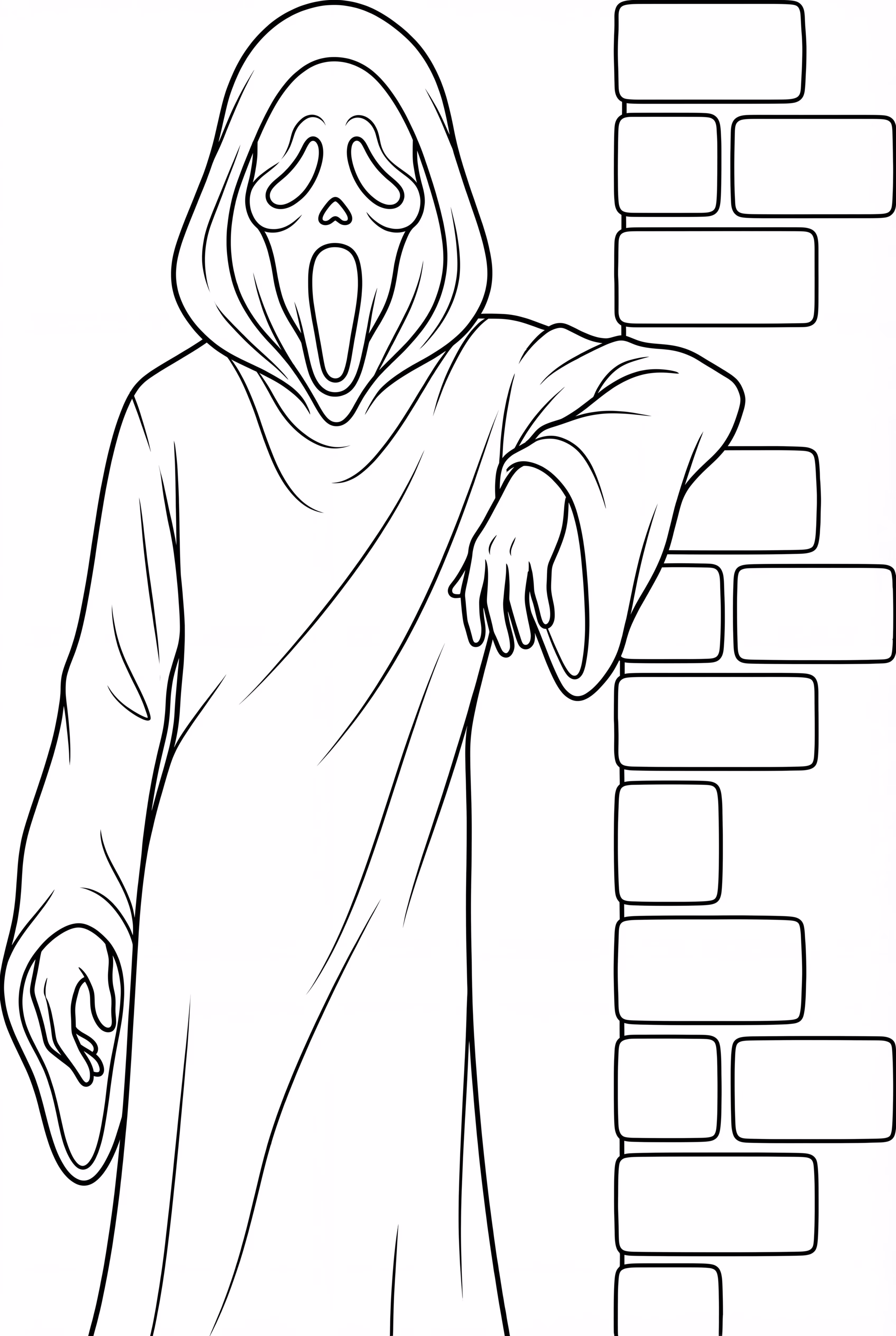 鬼面倚靠在砖墙上