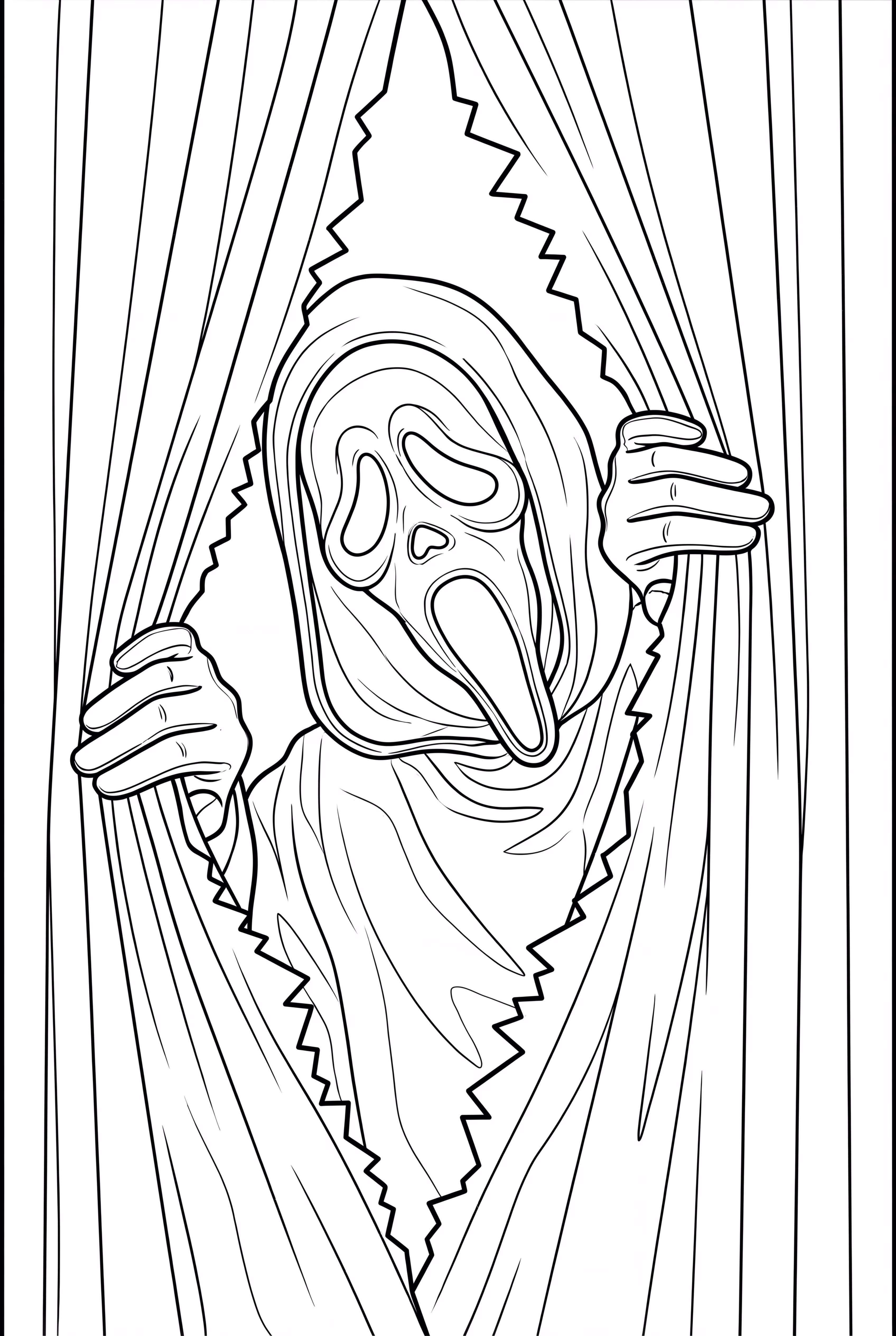 Ghostface Looking Through A Slashed Curtain