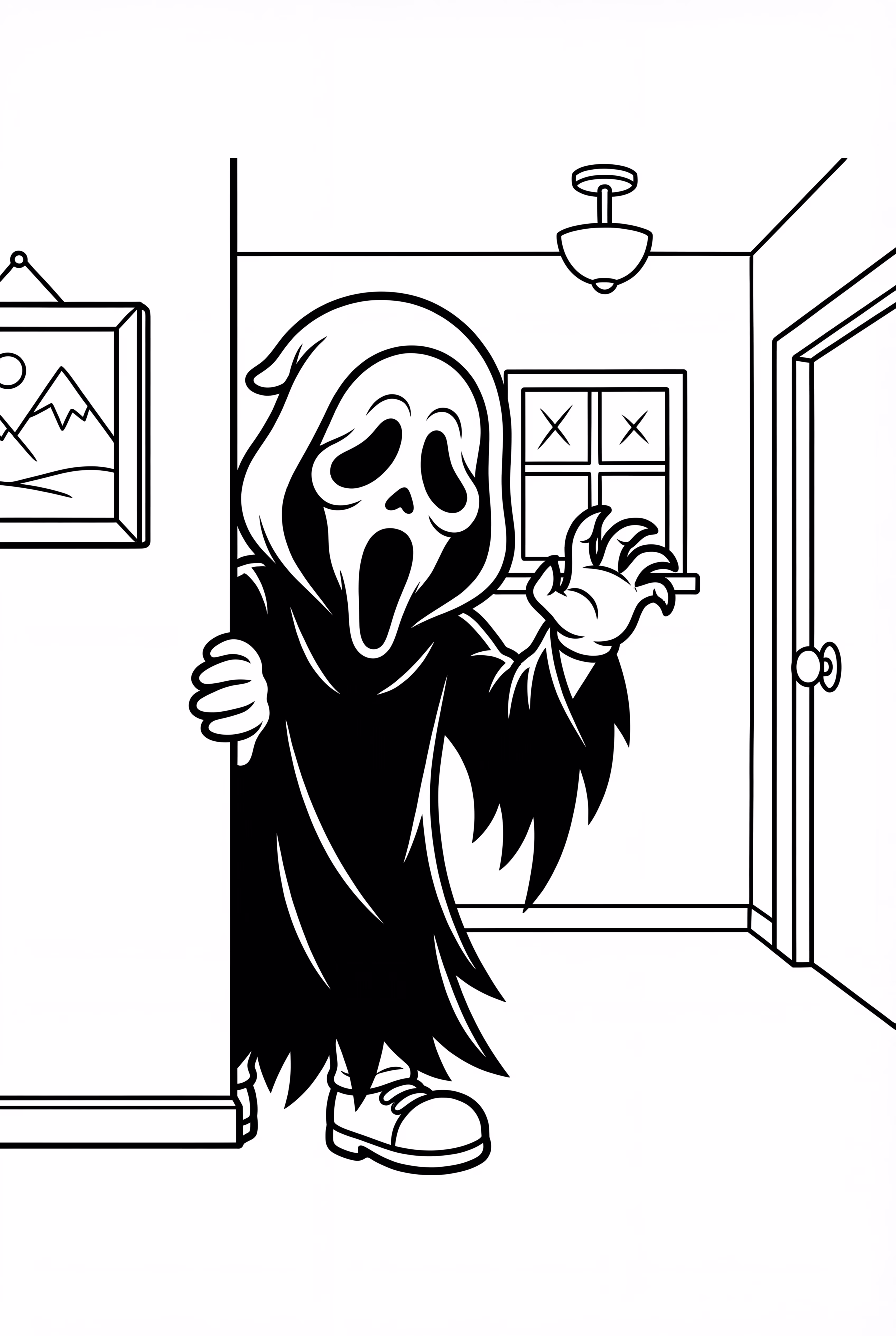 Ghostface Sneaking Around A Building Corner