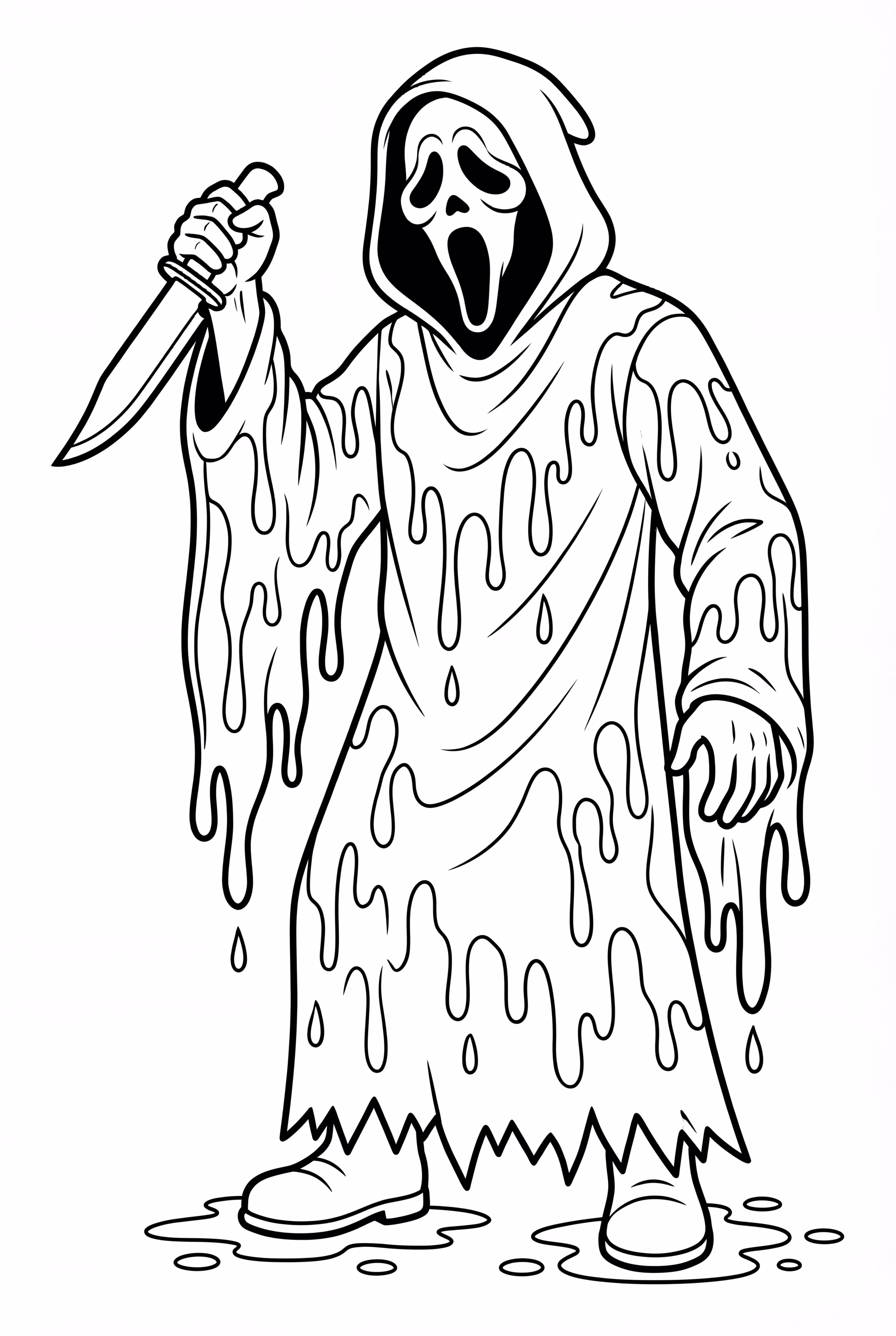 Ghostface con pintura goteando en su túnica