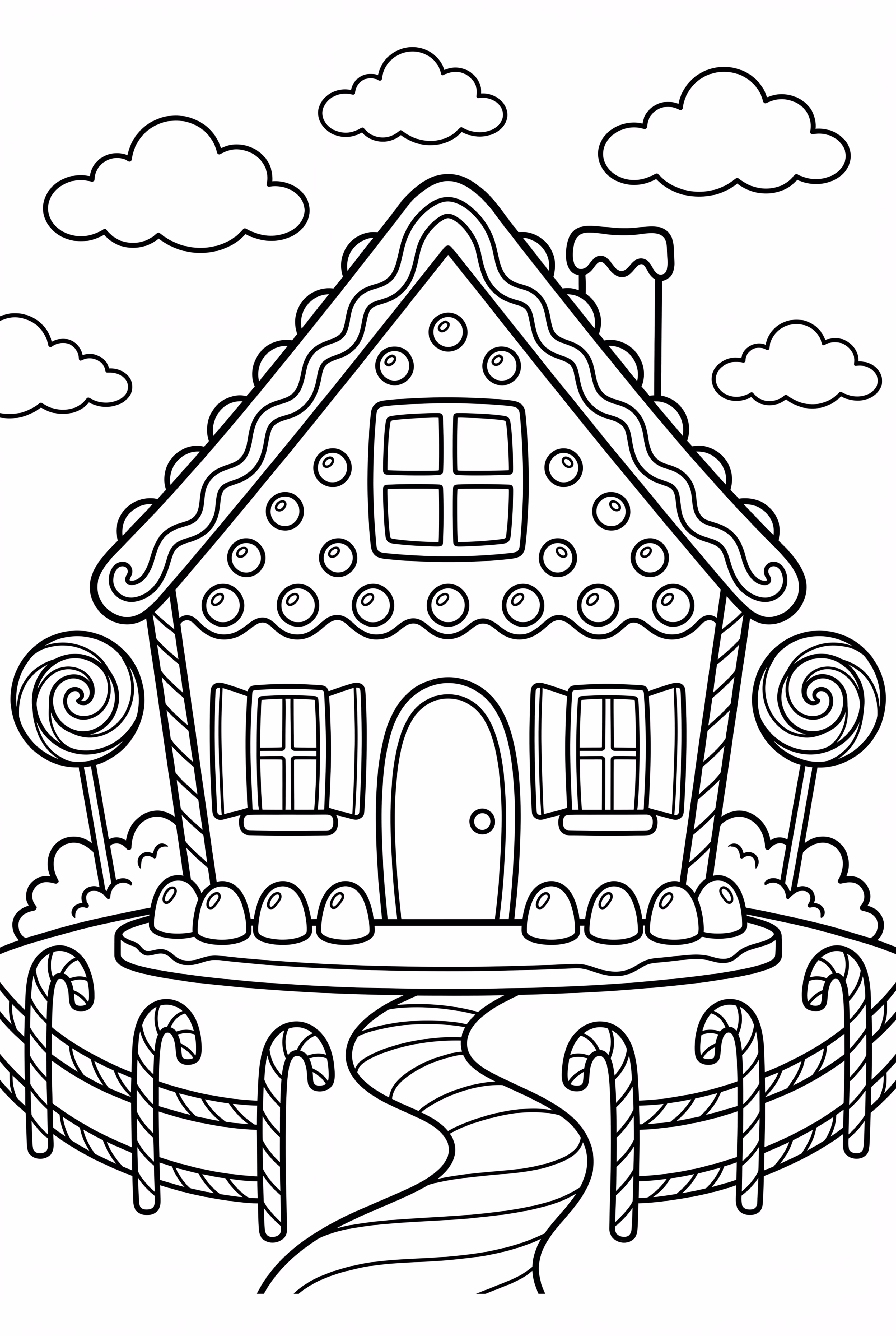 Lebkuchenhaus mit Zuckerstangenzaun