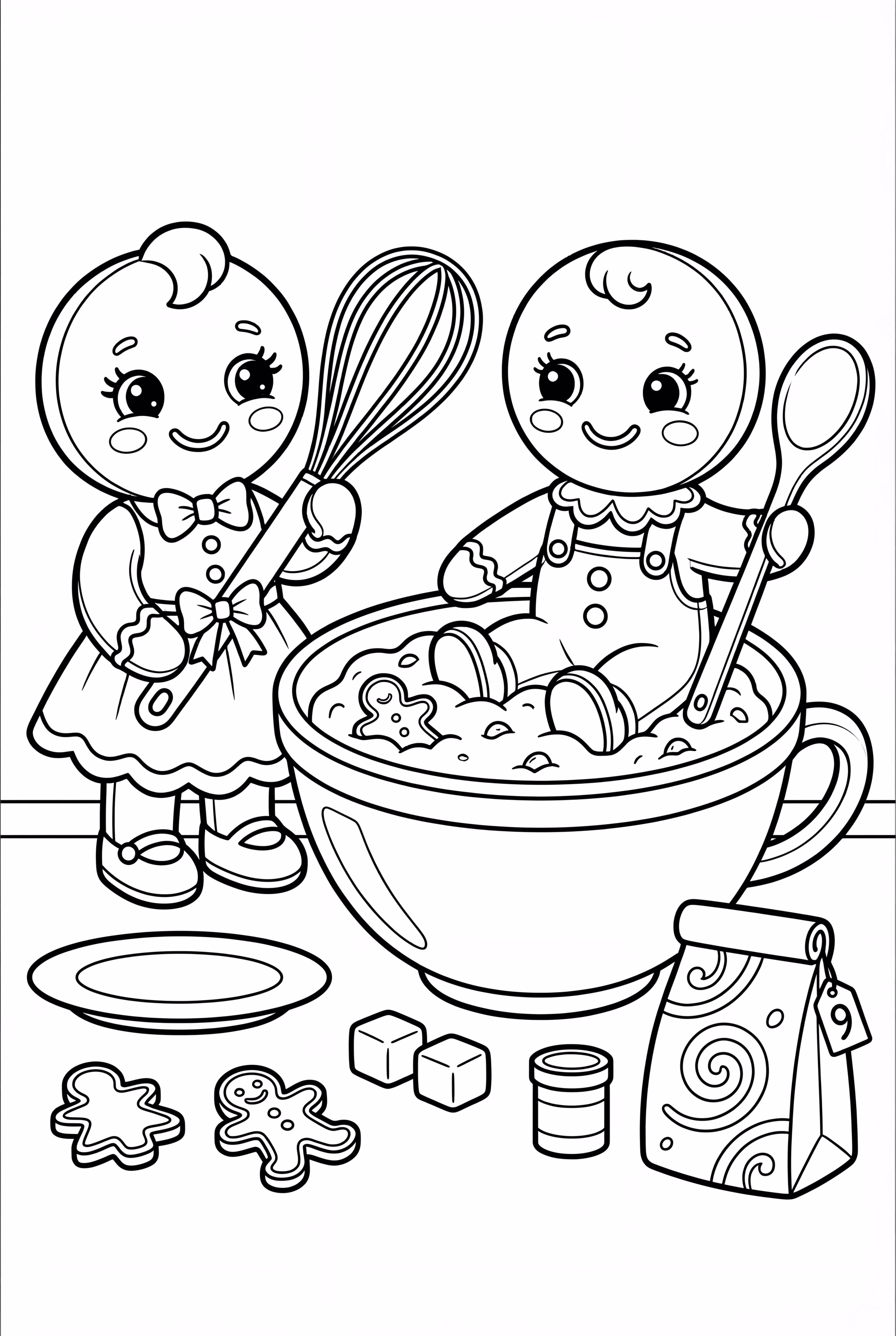 Gingerbread Kids Baking Scene