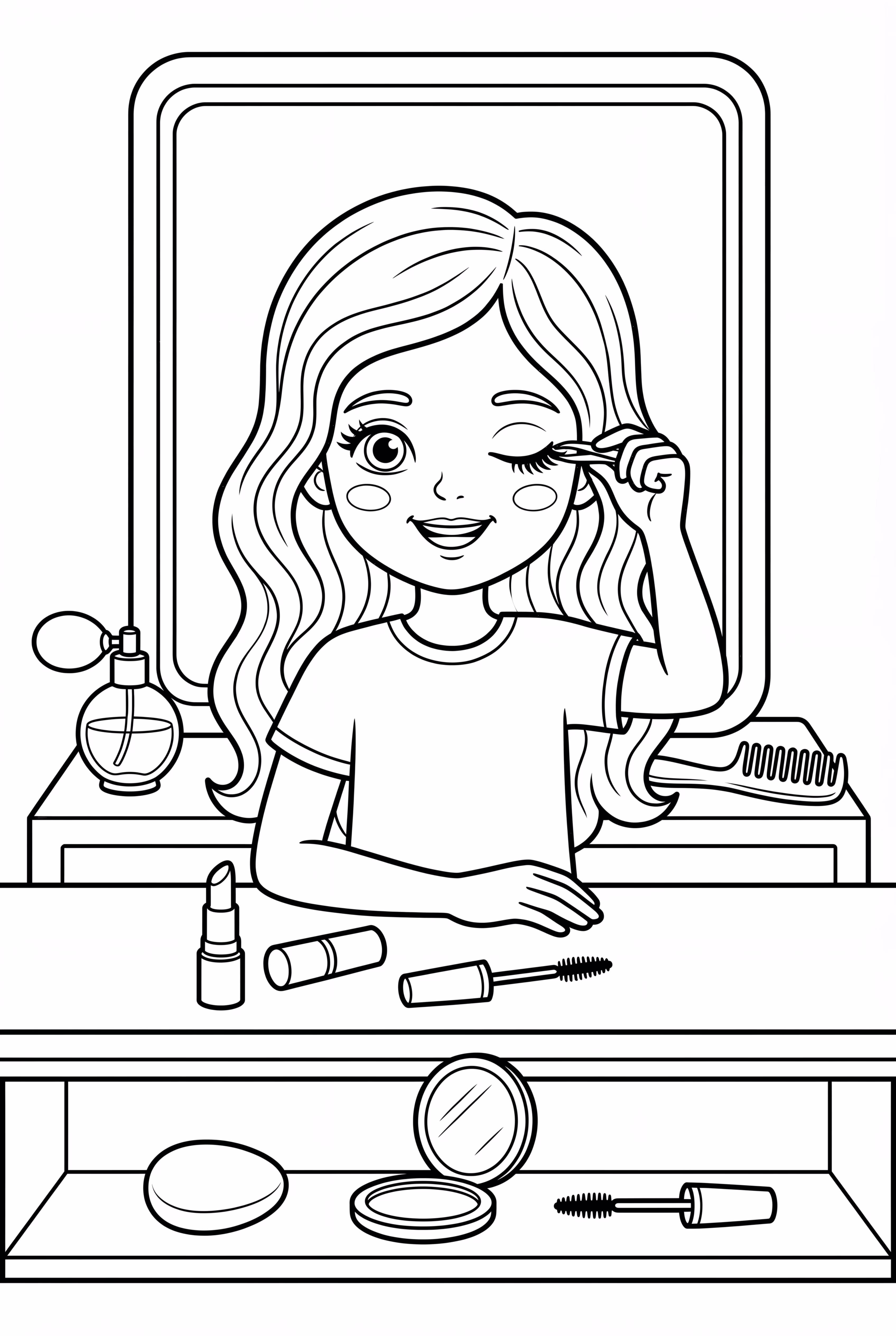 Girl Applying False Eyelashes With Tweezers