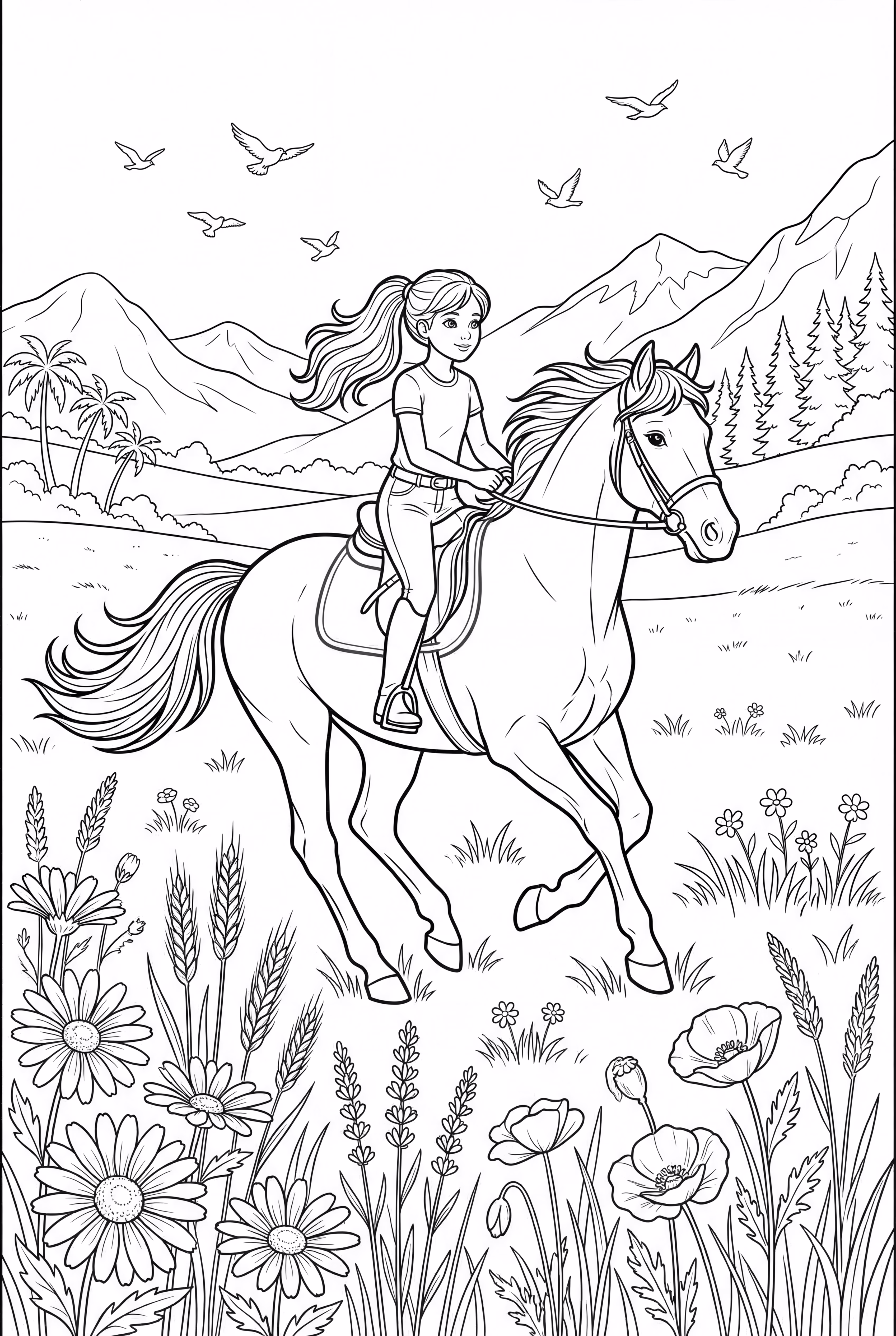 Girl Riding a Horse in a Field-2