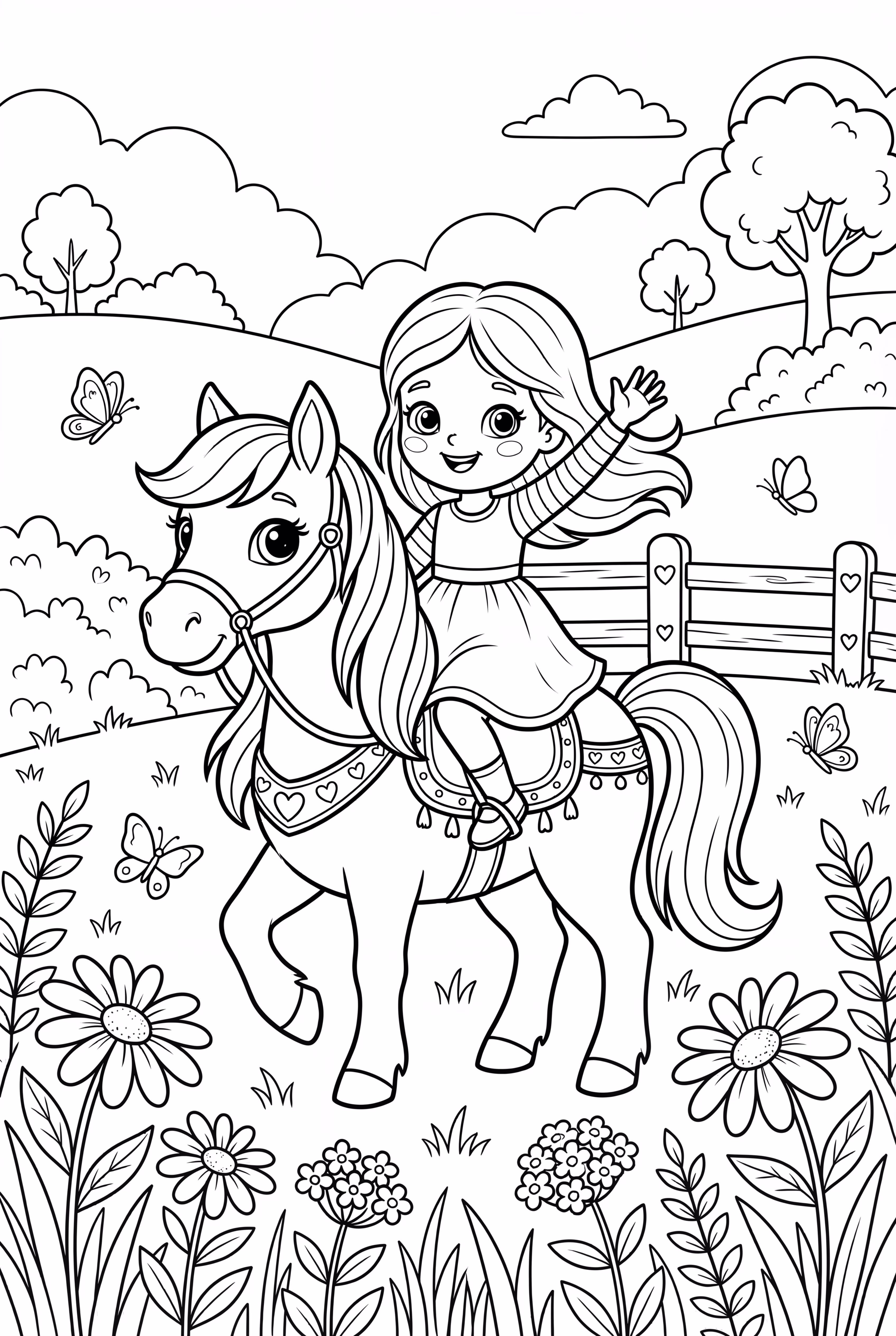 Girl Riding a Horse in a Field