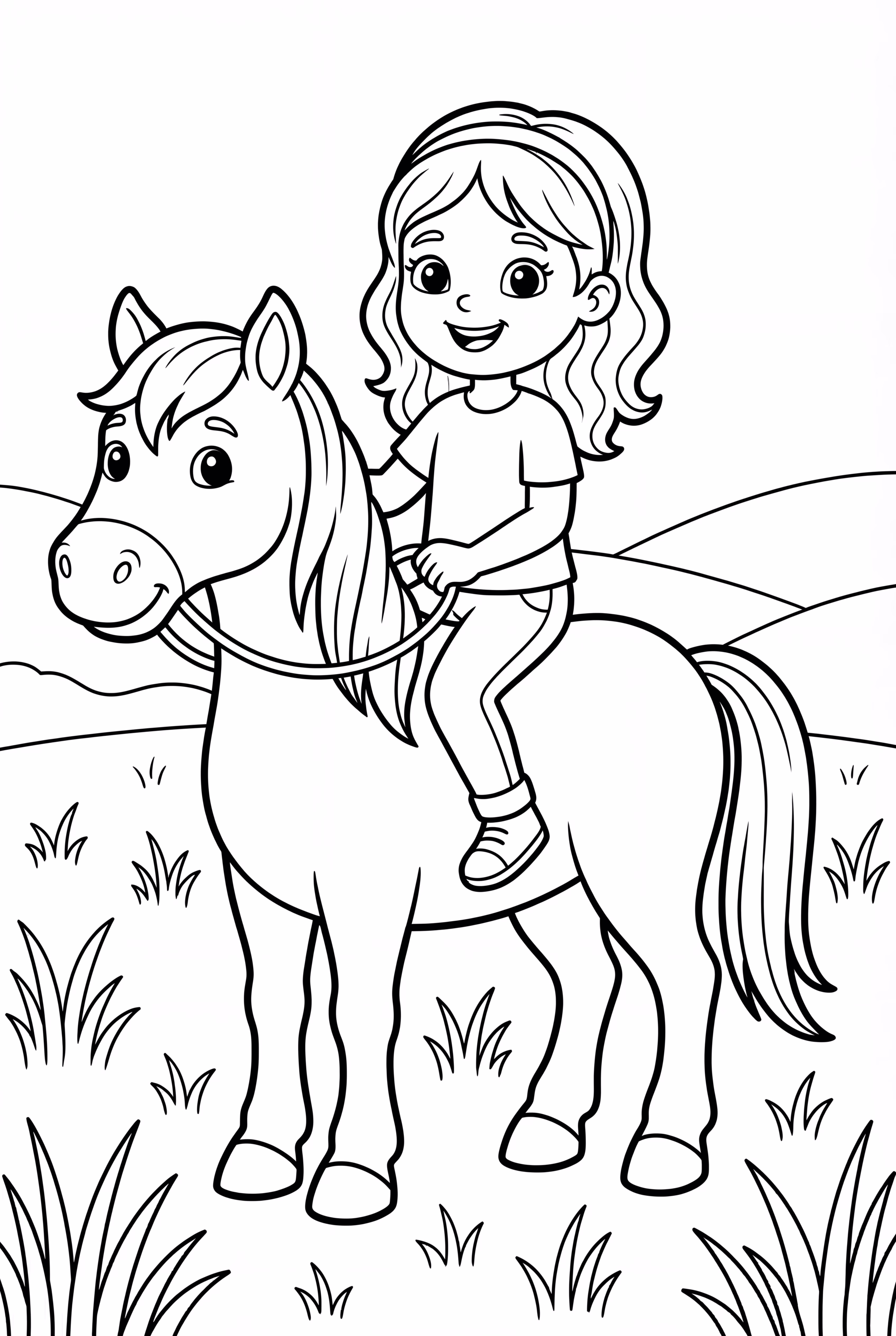 Girl Riding a Horse in a Field