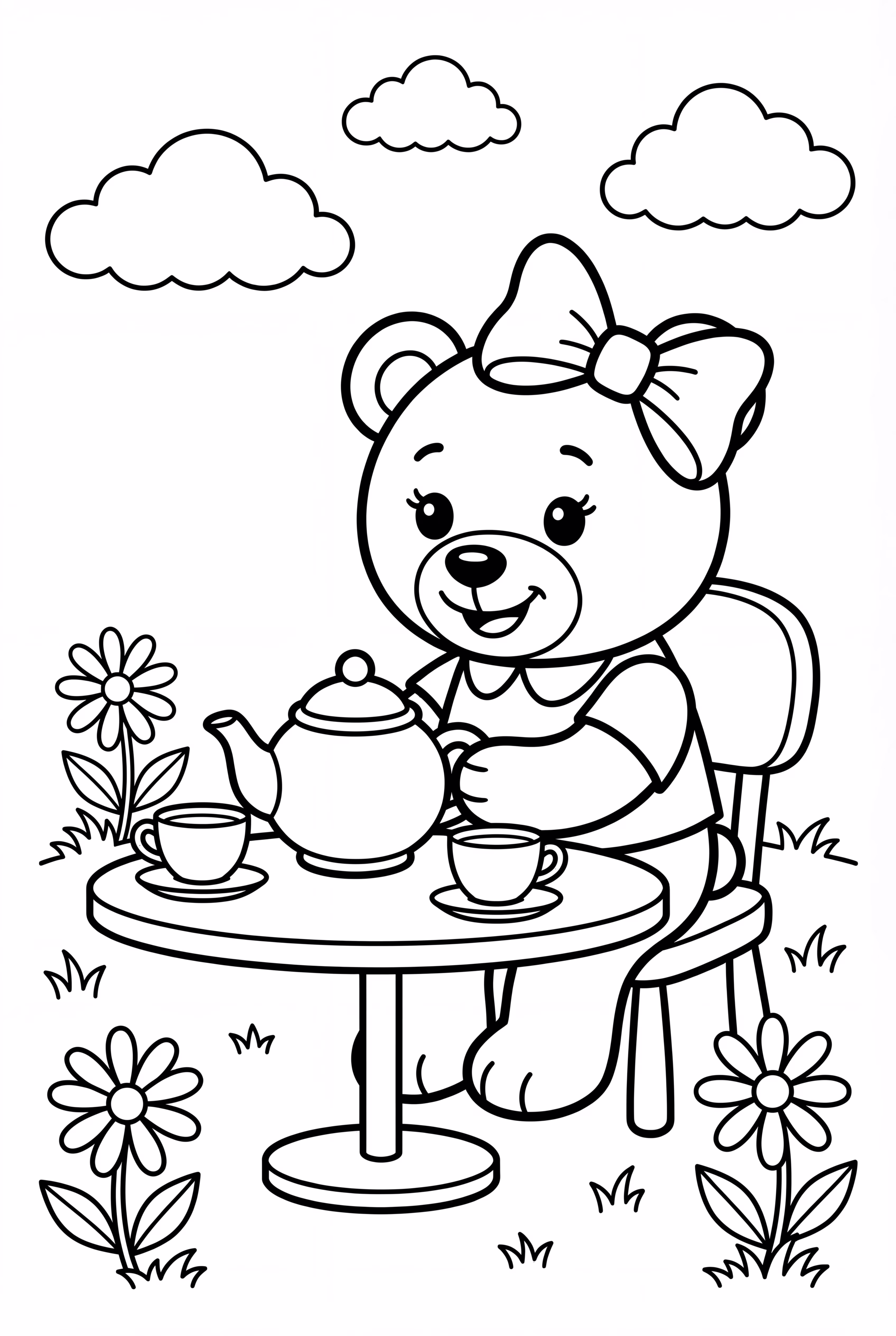 Girl Teddy Bear Having A Tea Party
