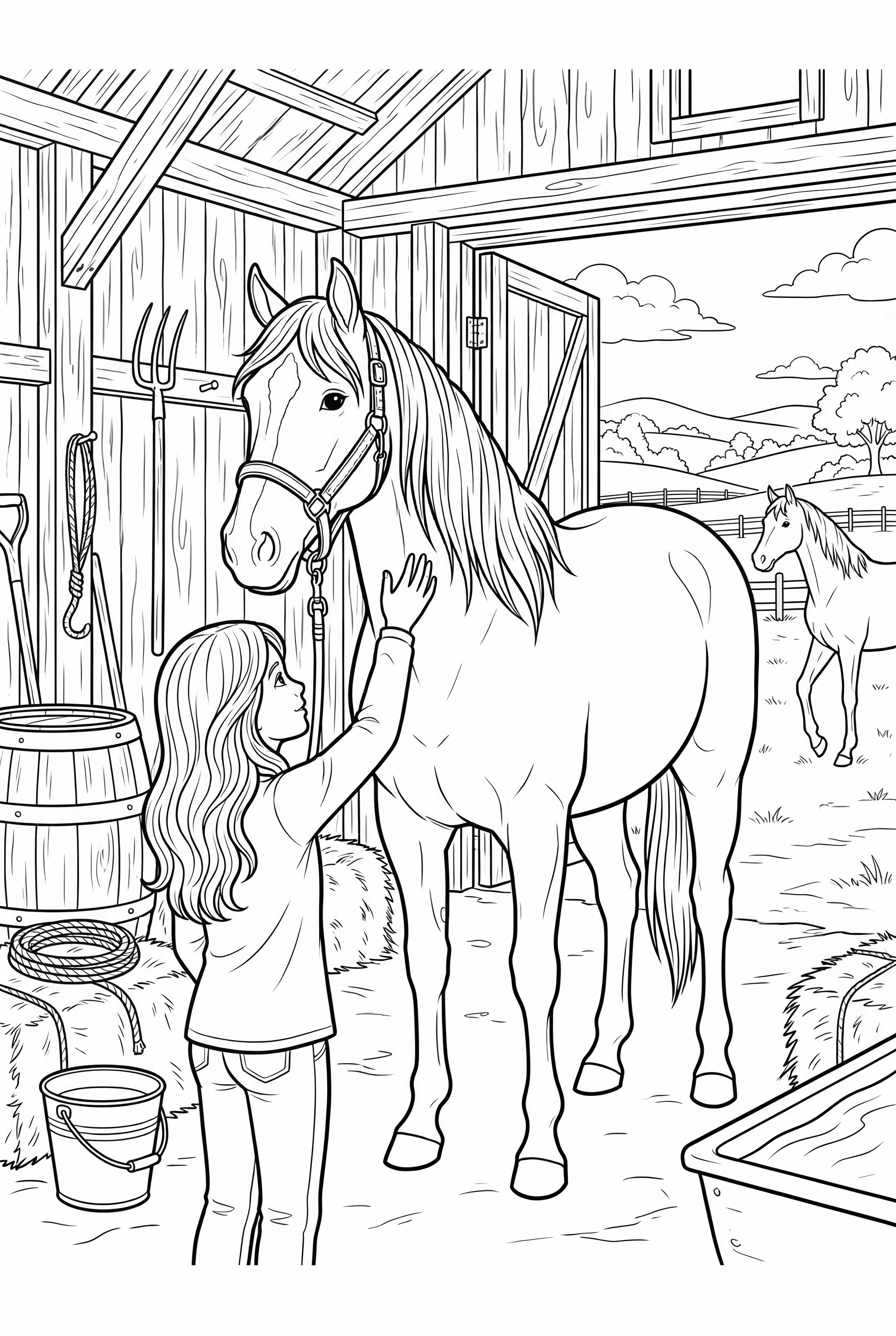 照顾她的马的女孩