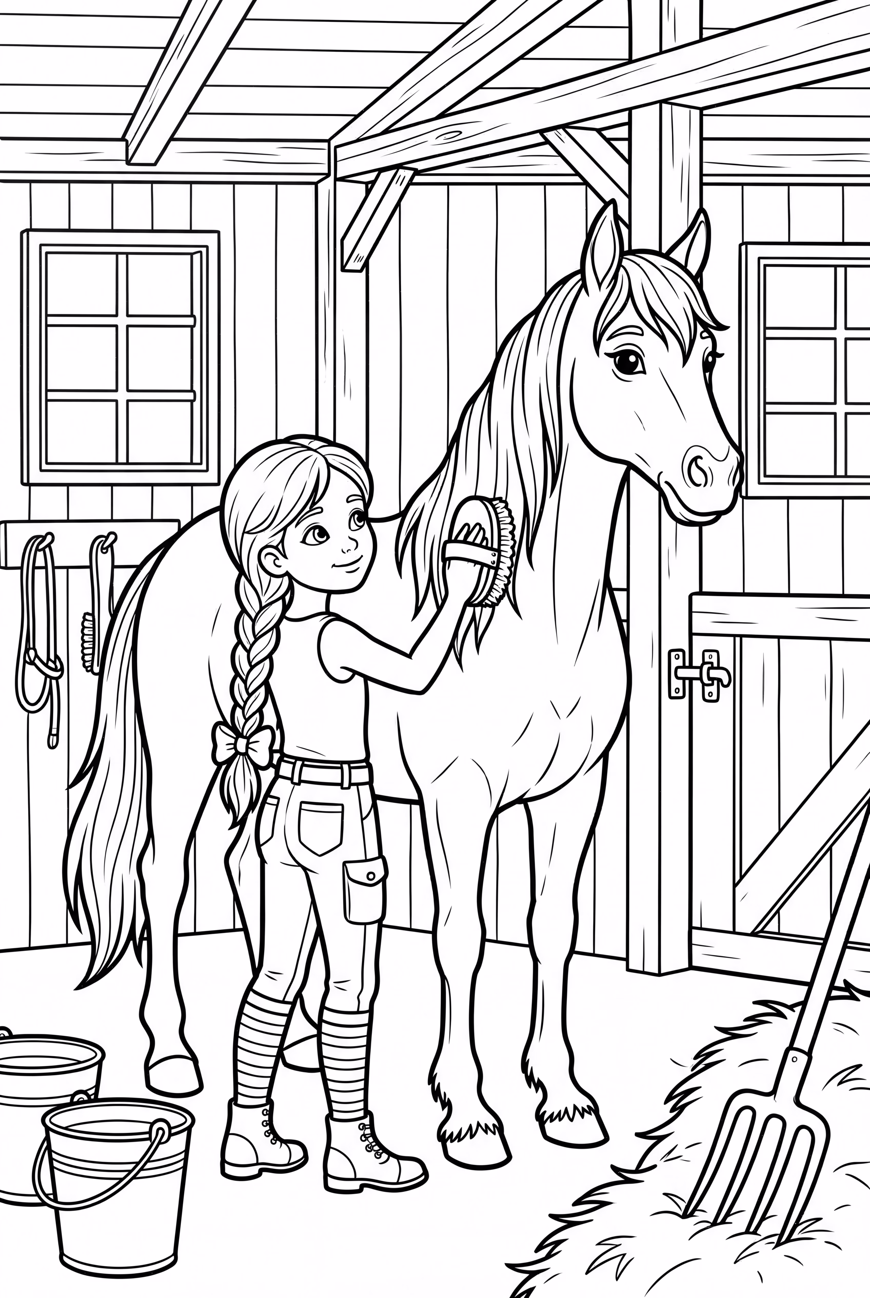 Girl Tending to Her Horse-2
