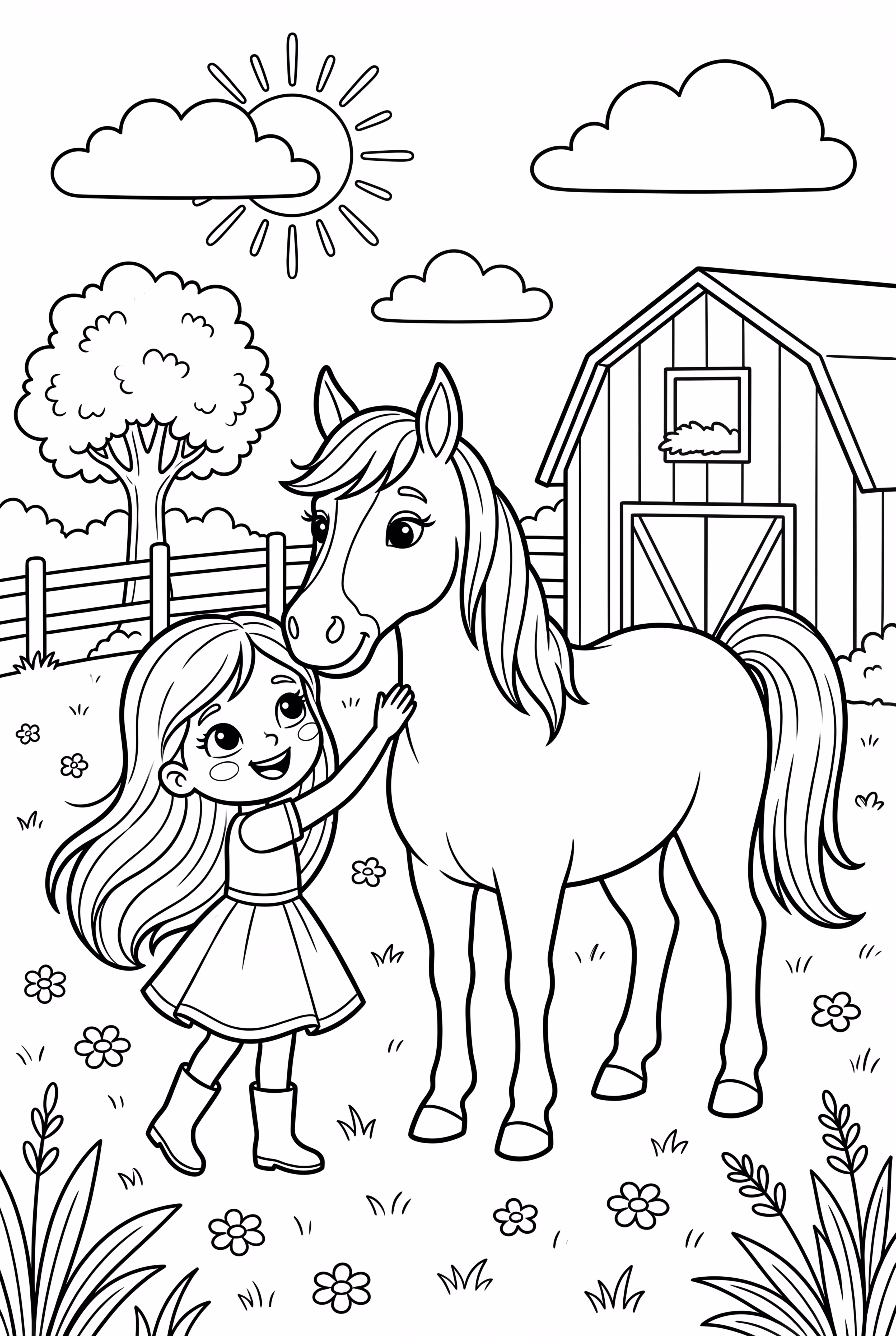 Girl Tending to Her Horse