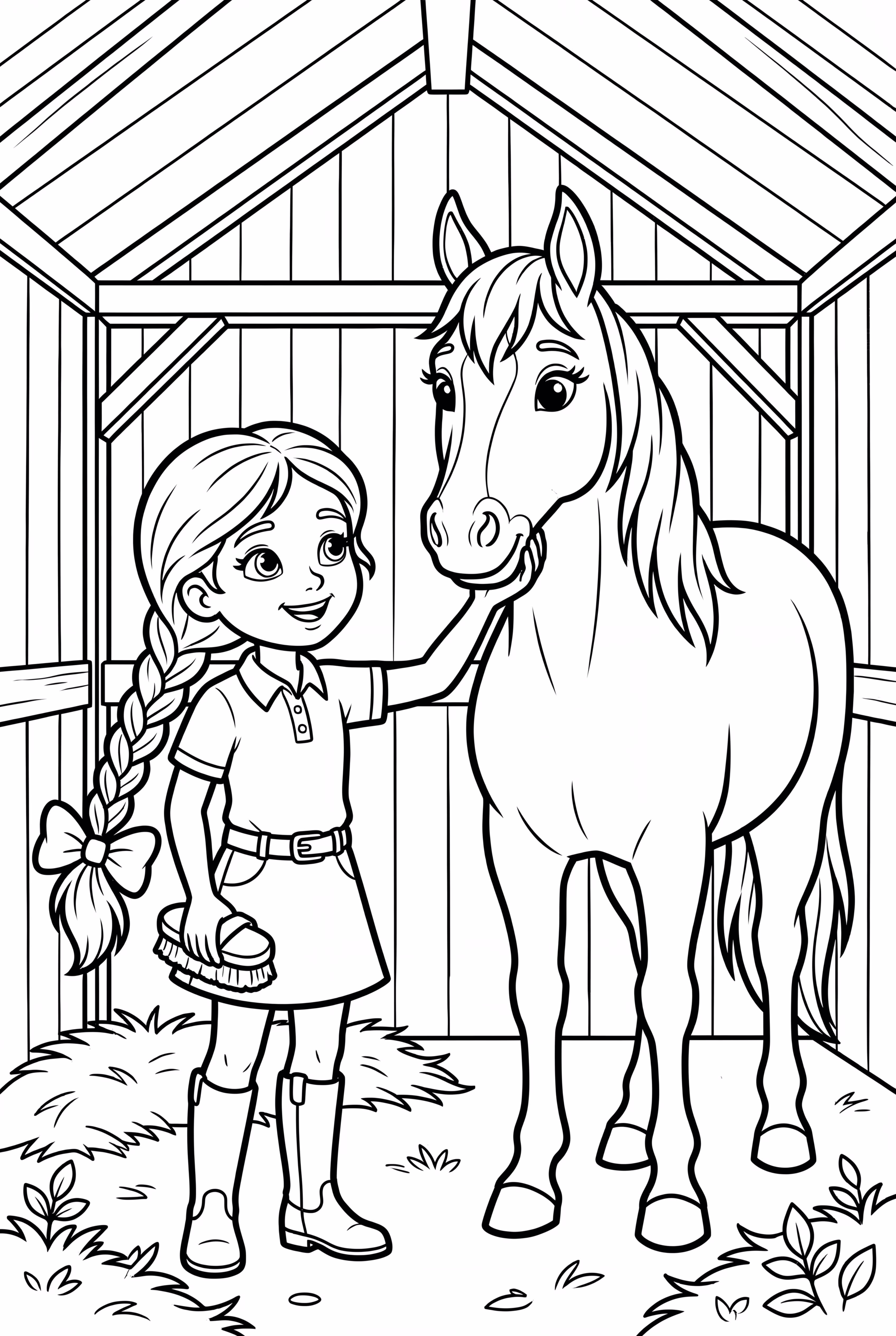 馬の世話をしている女の子