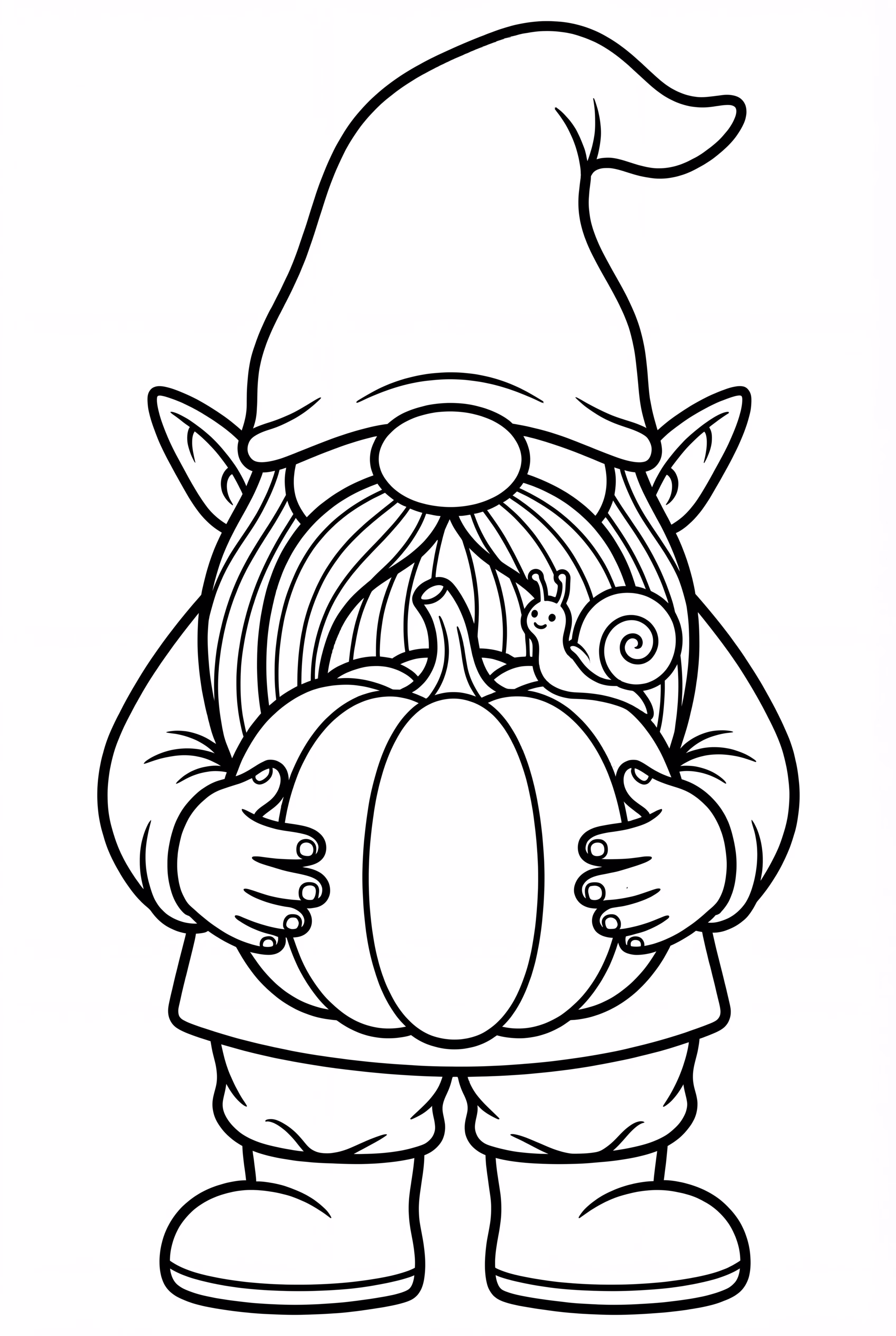 Gnome Carving a Halloween Pumpkin with Joy