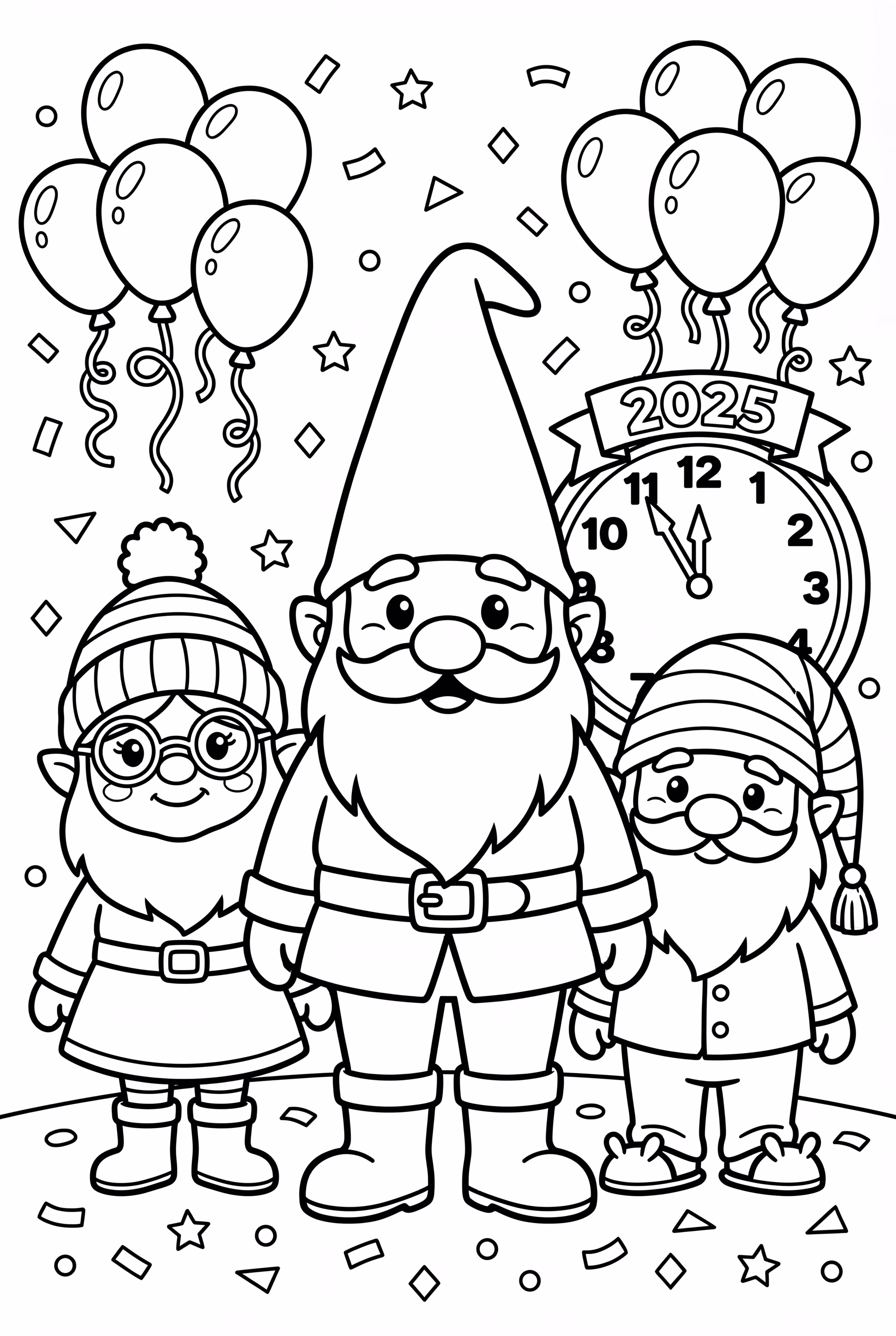 Gnome Celebrating 2025 New Year with Friends