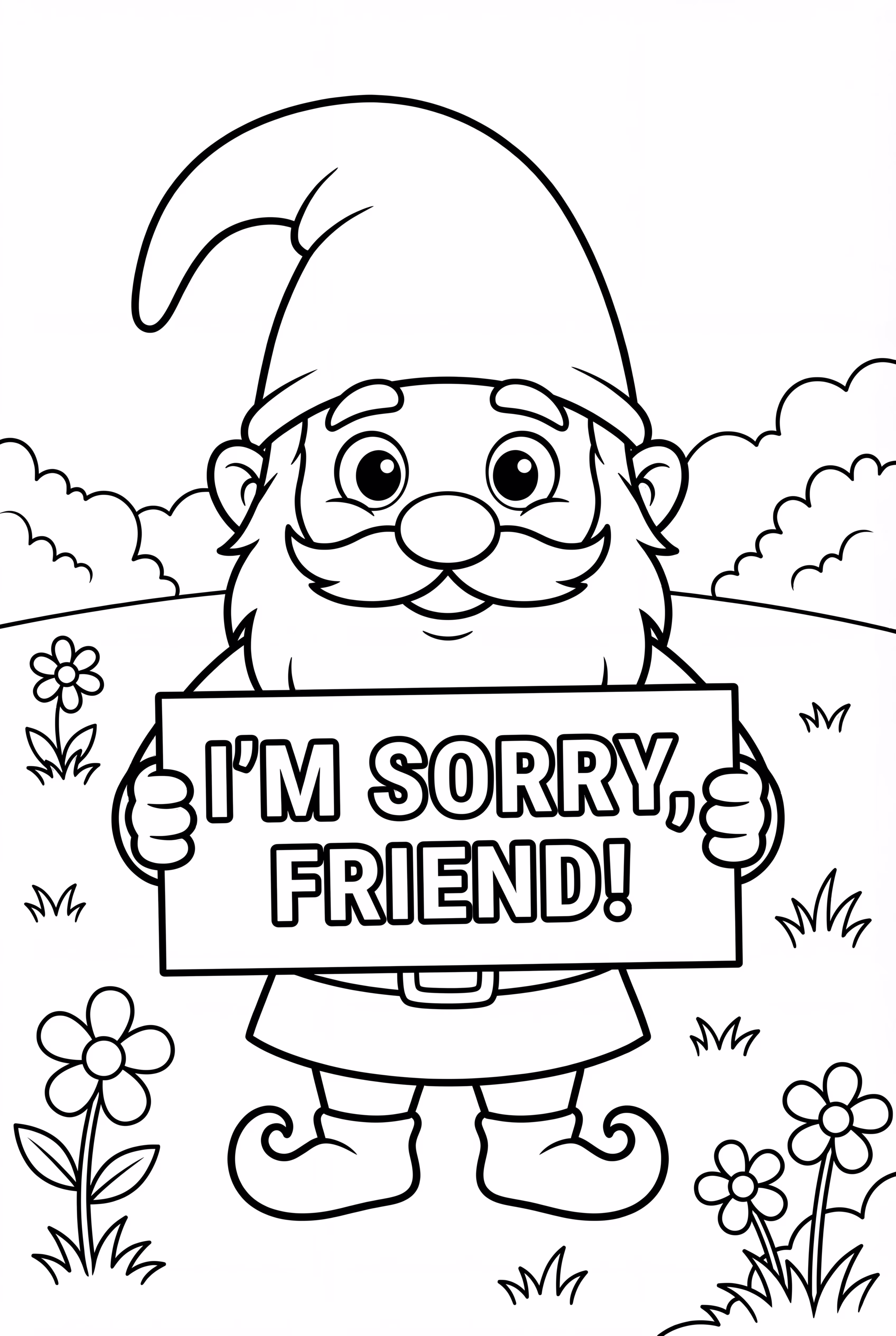 사과 문구를 들고 있는 노움 '내가 너를 다치게 할 의도가 아니었어.'