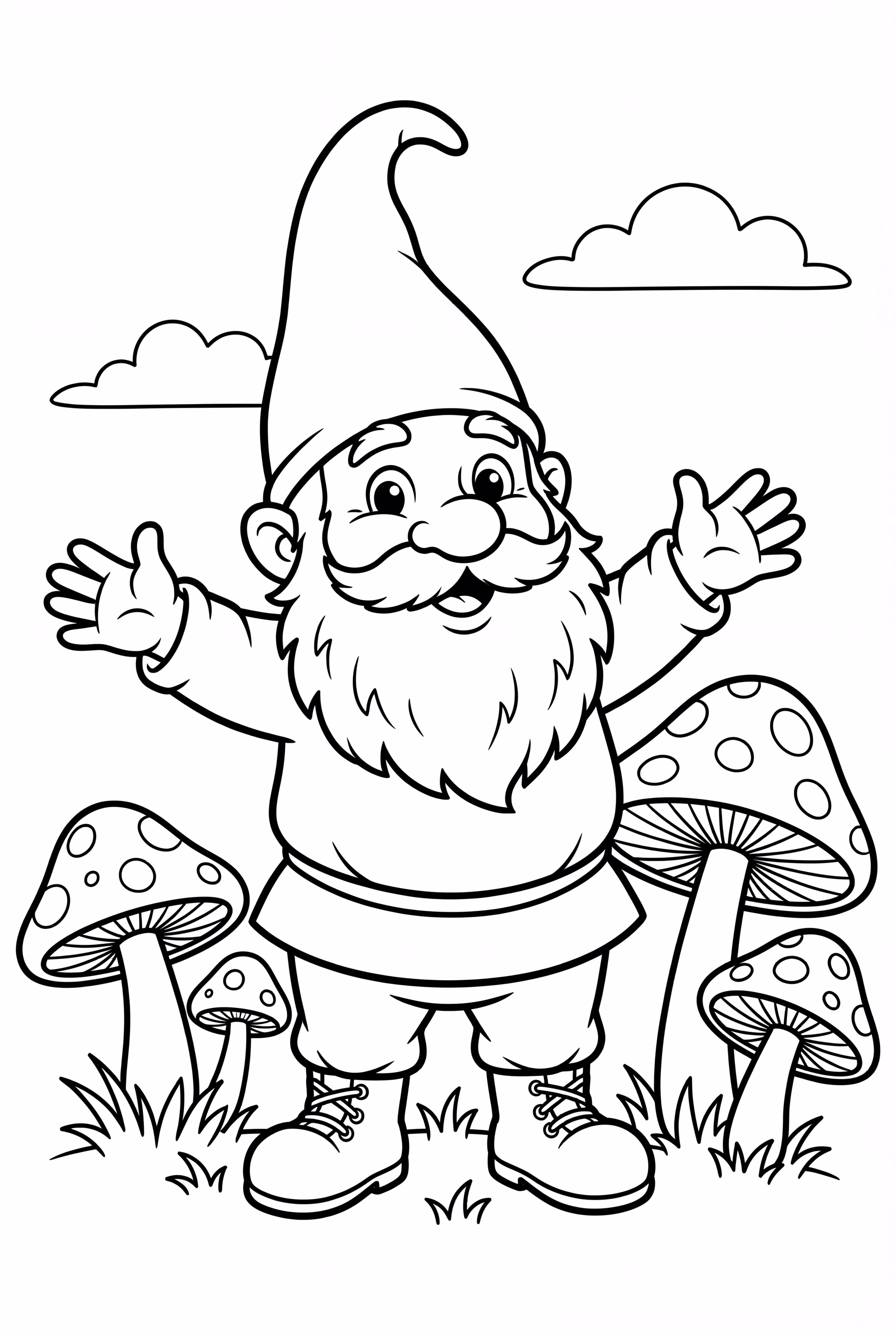 Gnome Playing in a Field of Mushrooms
