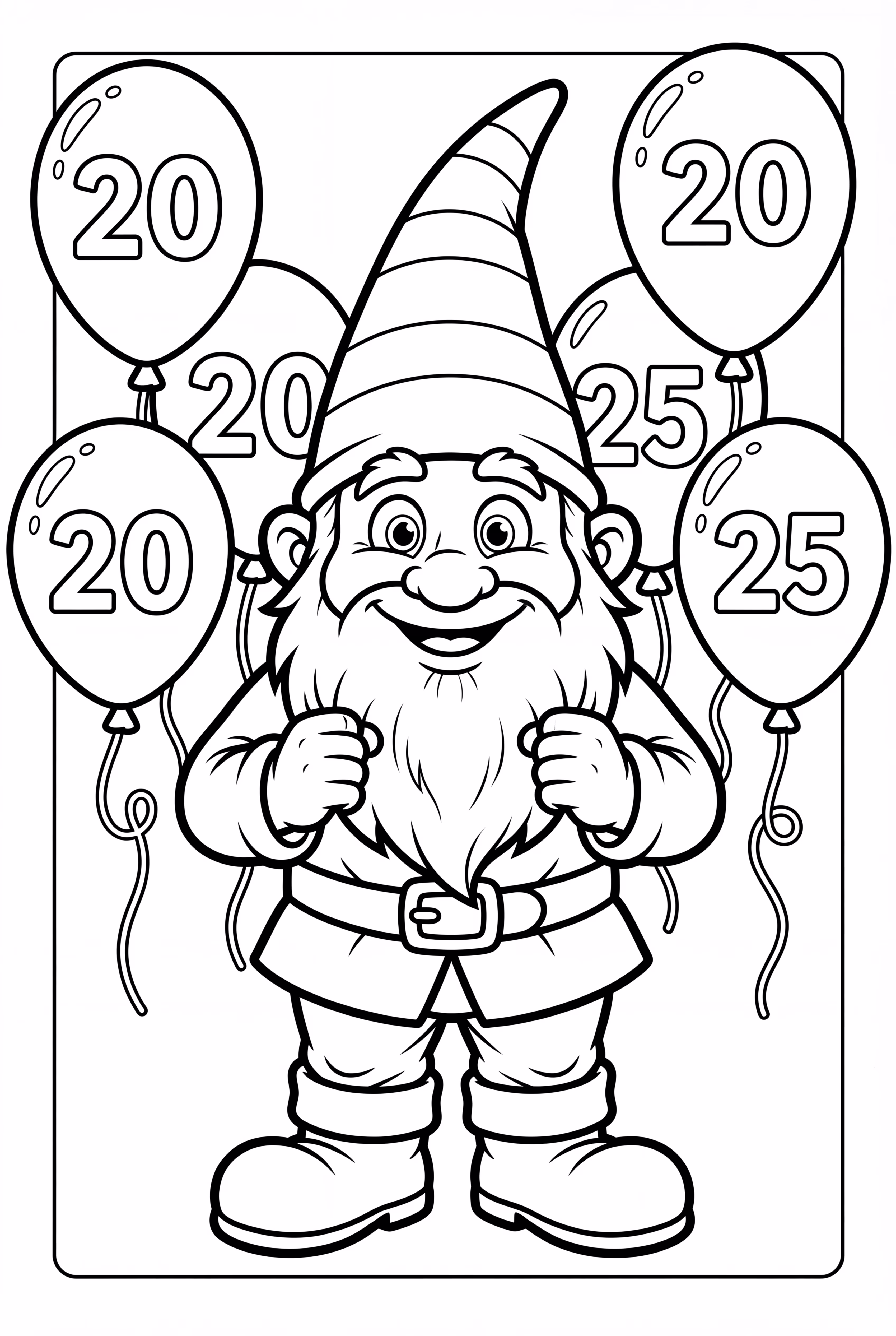 Gnome Surrounded by 2025 New Year Balloons