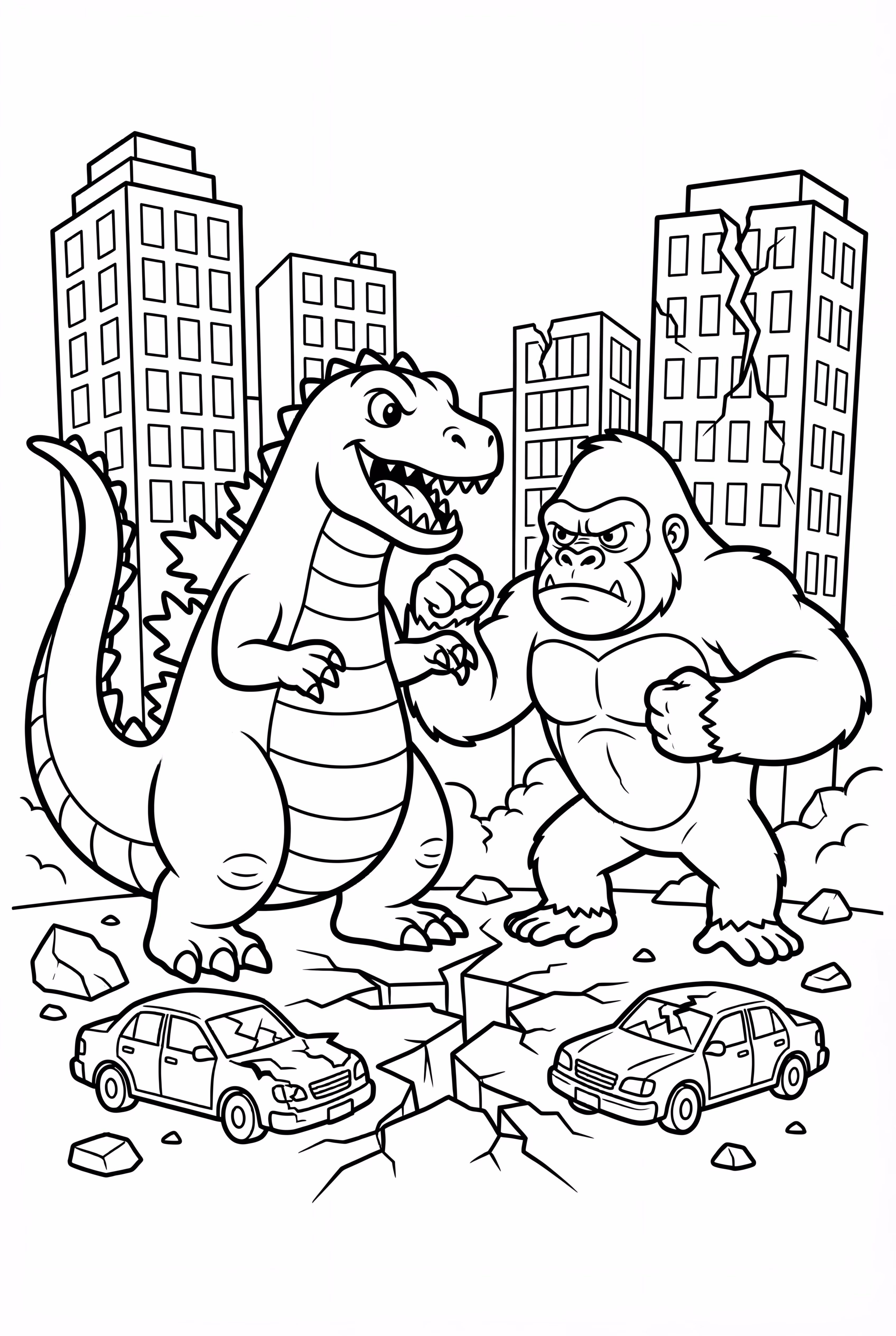 Godzilla Fighting King Kong In City