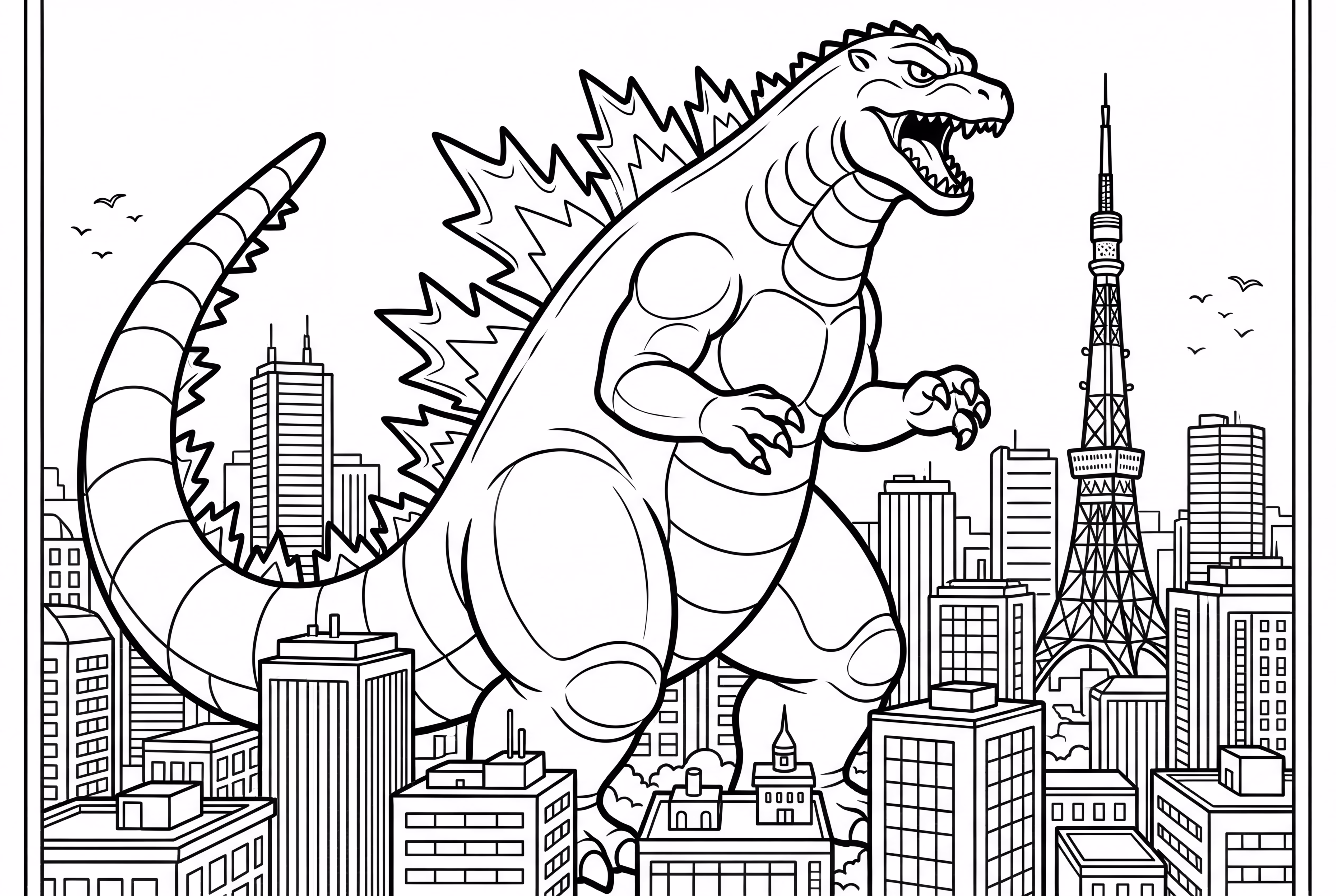 Godzilla Rampaging Through Tokyo Skyline