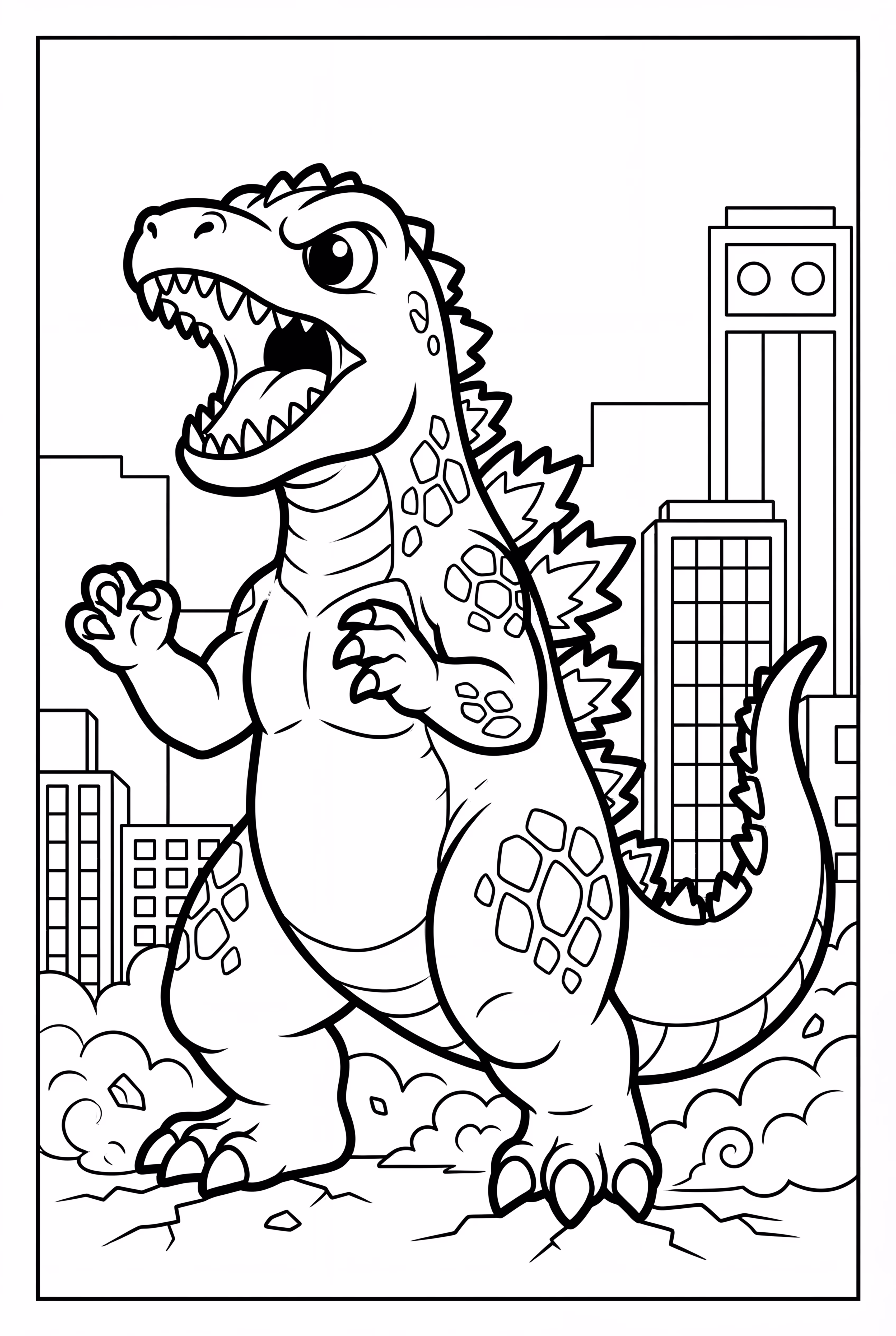 godzilla simple line art-2
