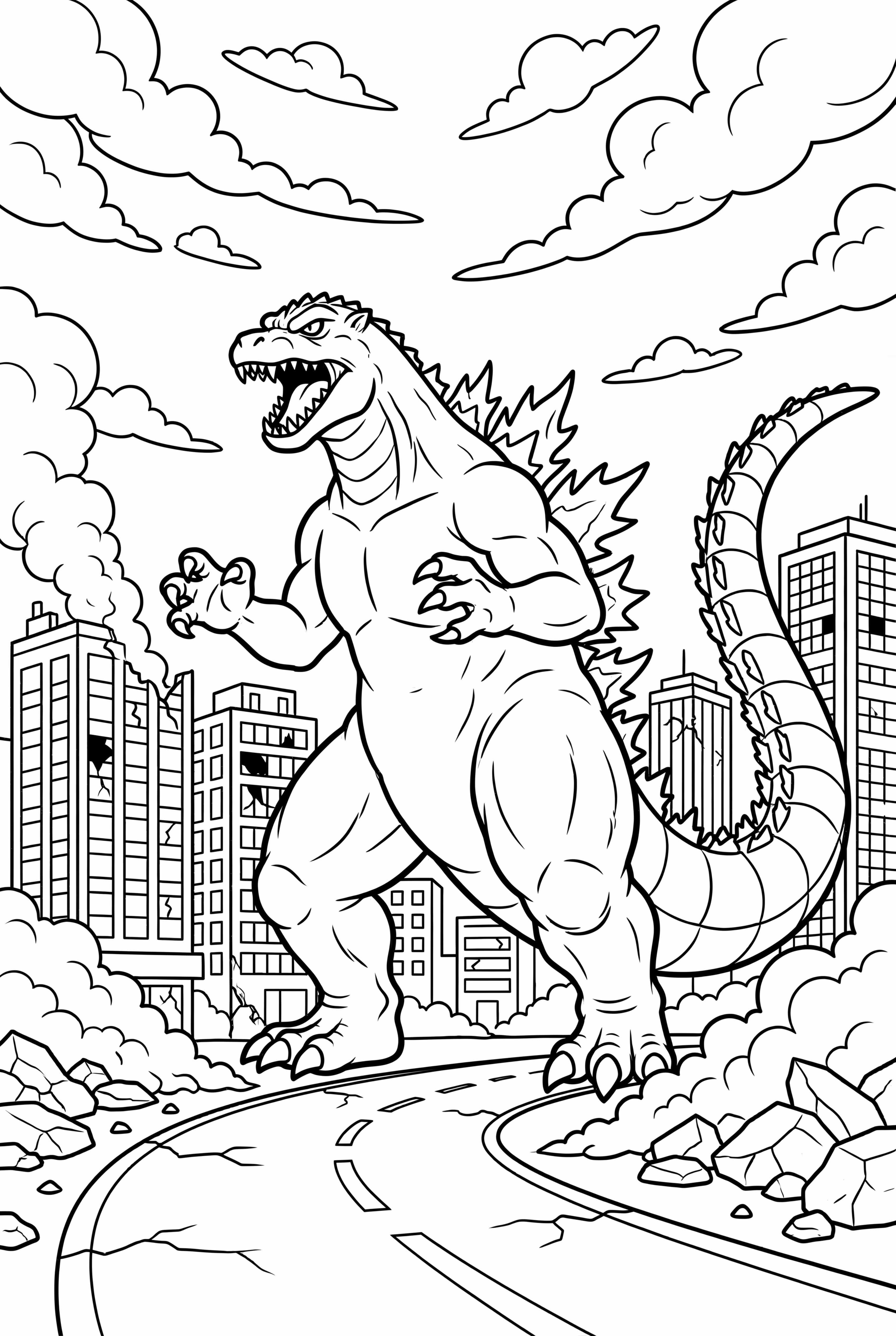 godzilla simple line art