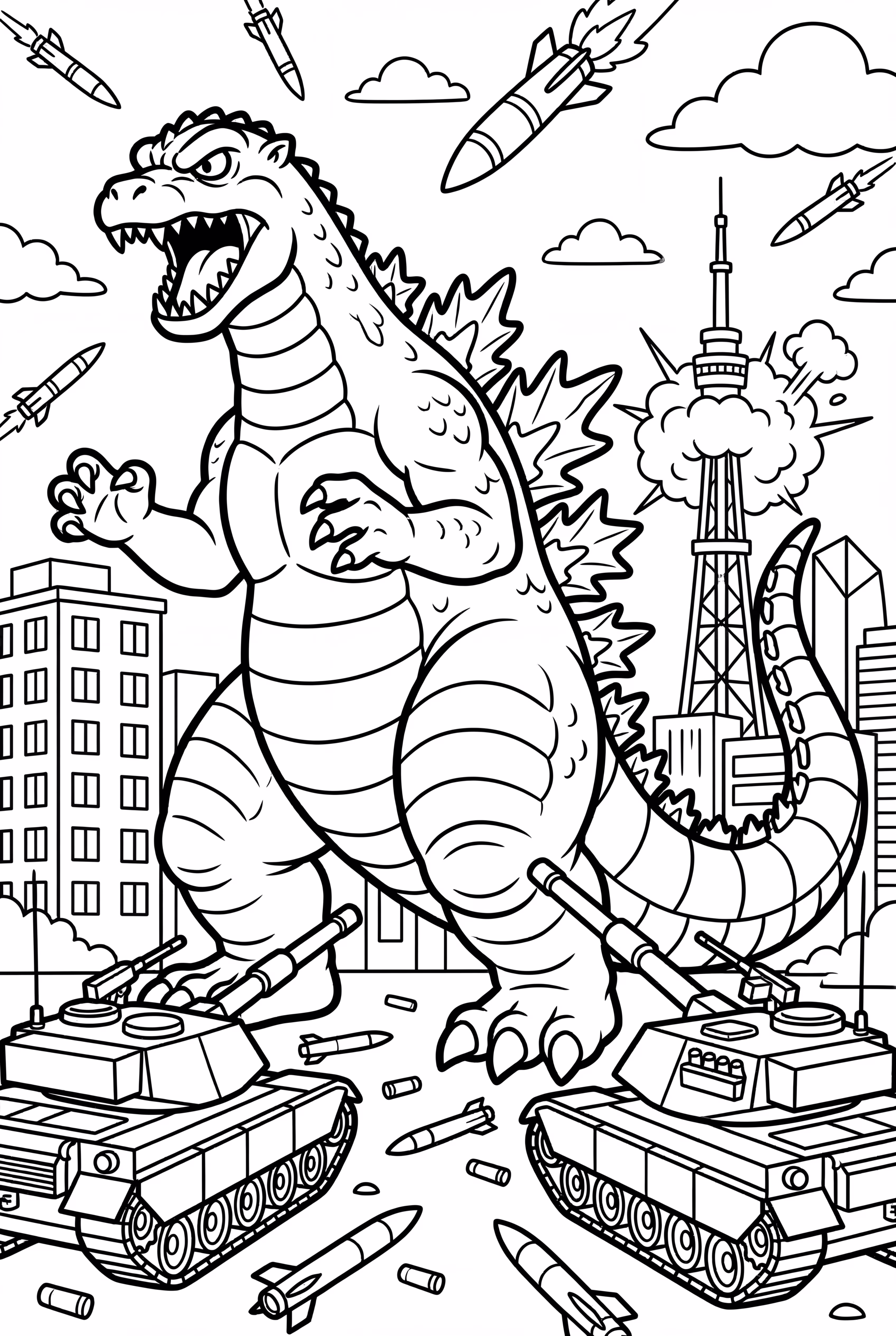 godzilla vs military tanks