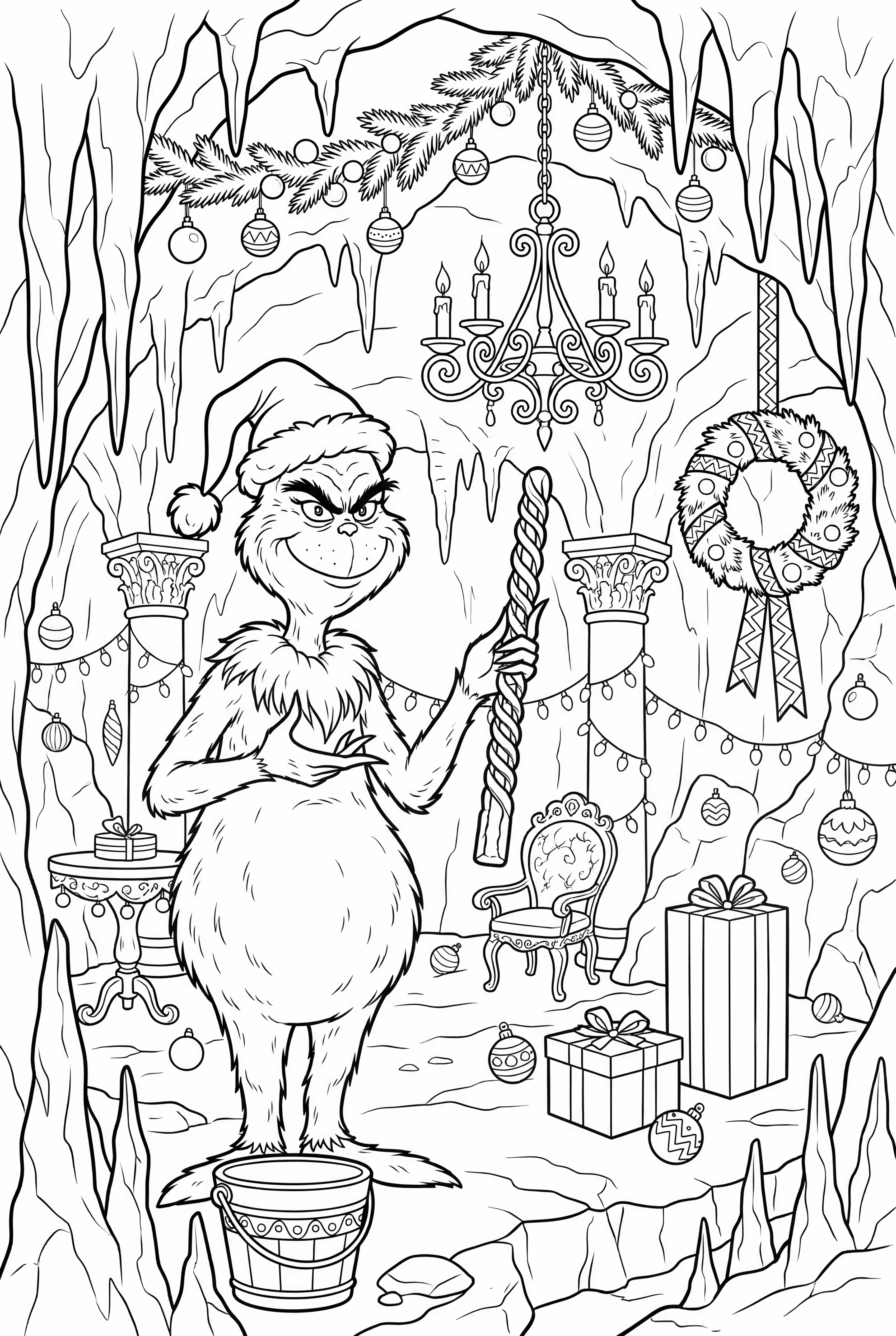 Grinch dekoriert seine Höhle für Weihnachten