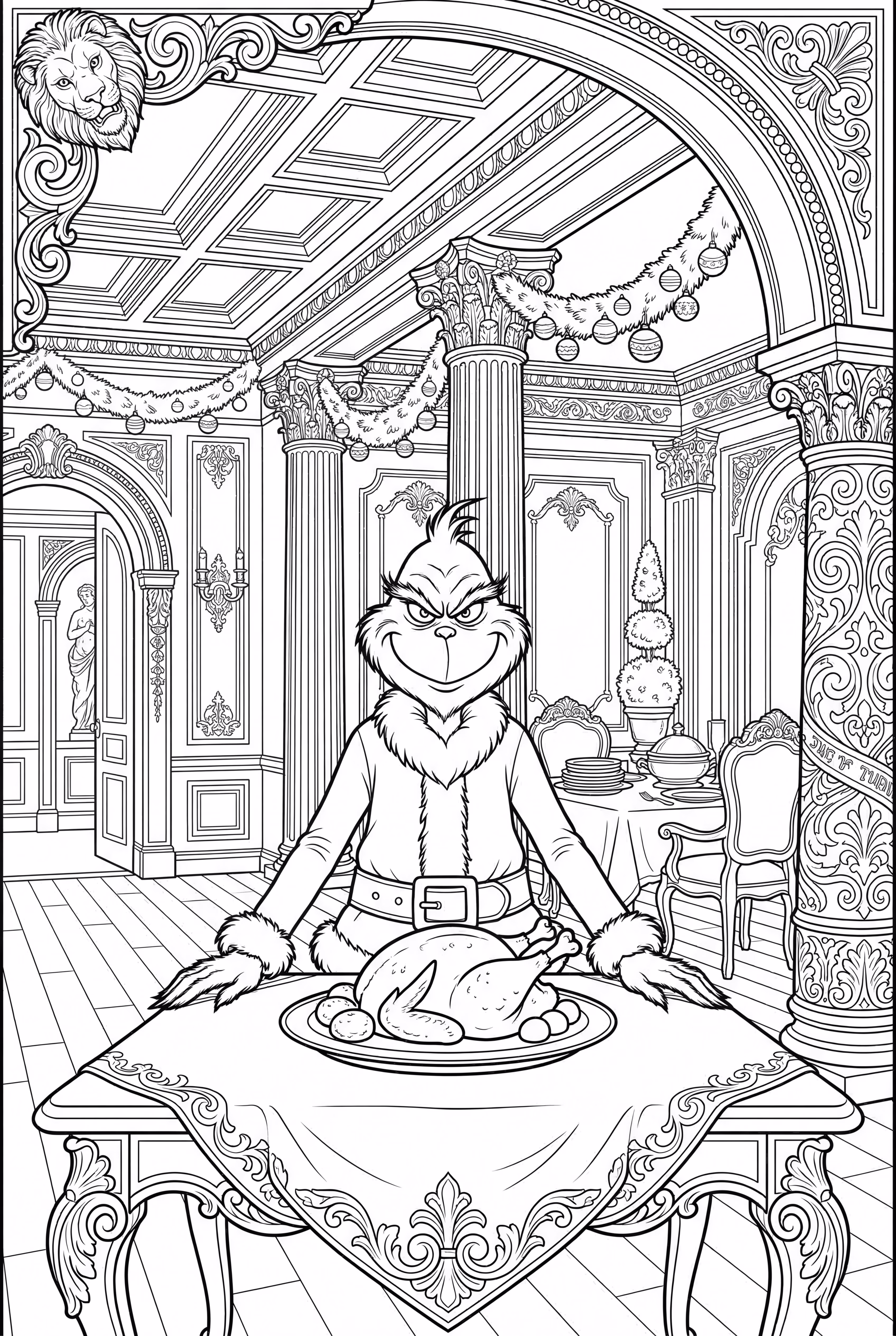 Grinch, der ein festliches Festmahl genießt