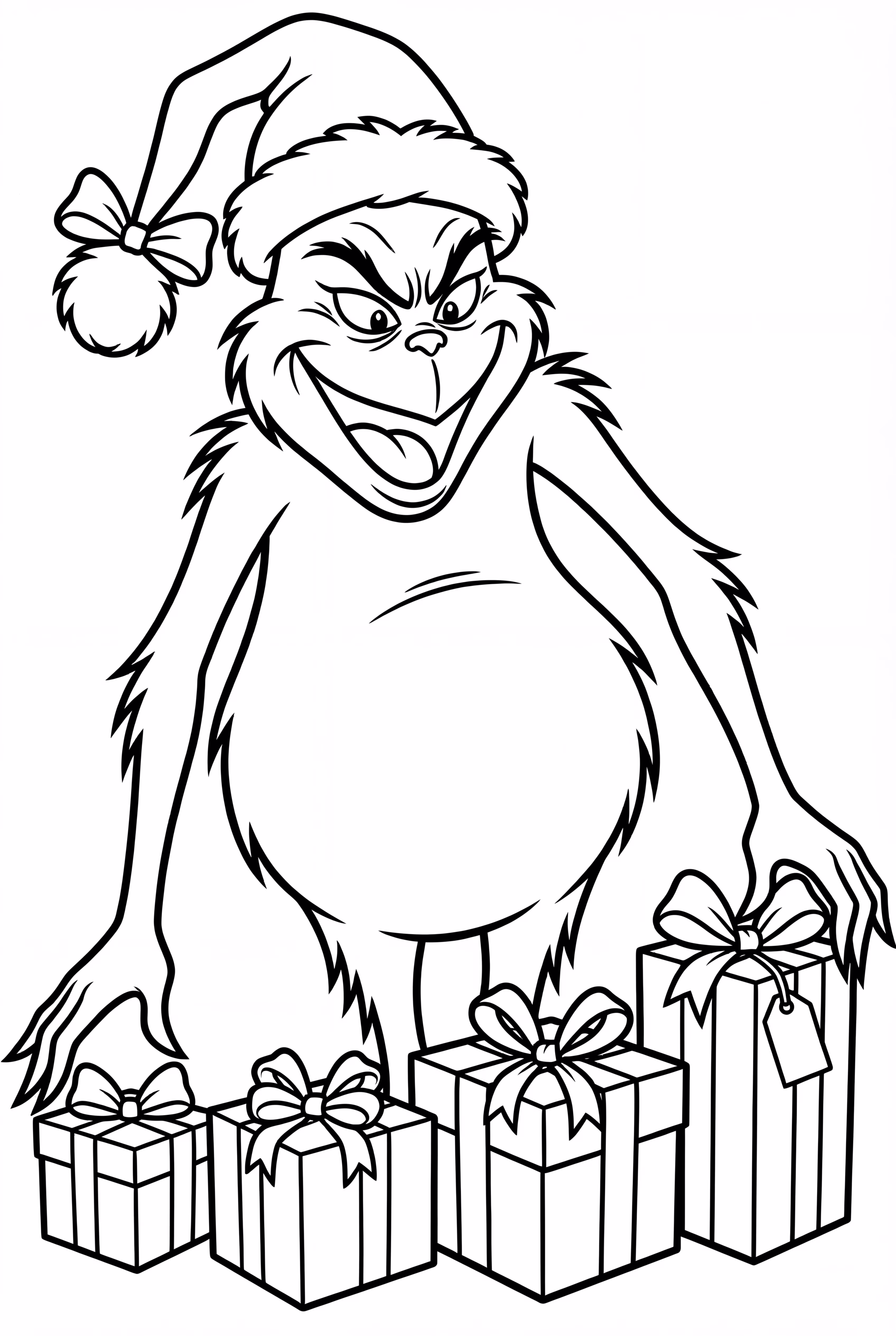 Grinch, der mit Freude Geschenke einpackt