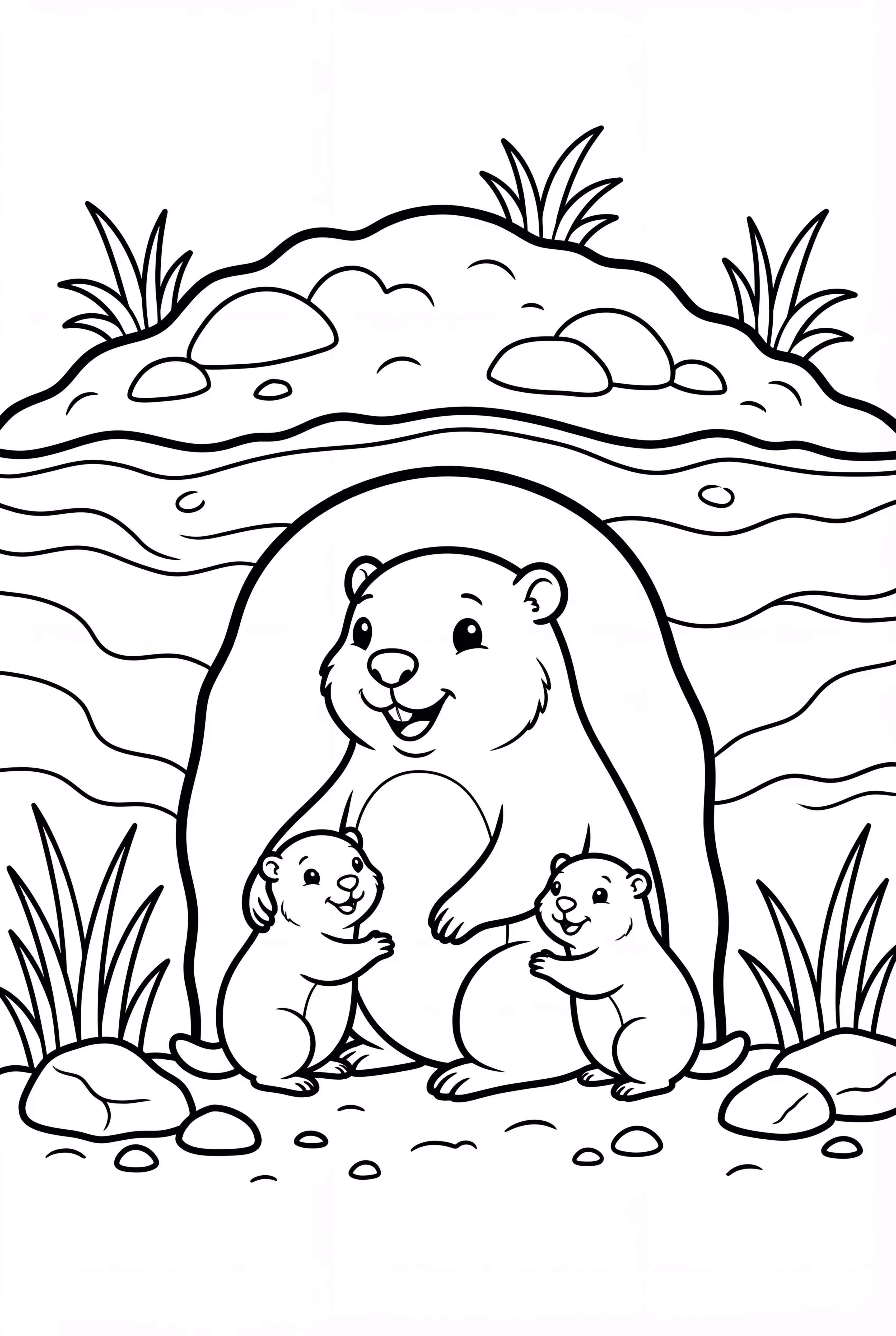 Ground Hog Family in Burrow