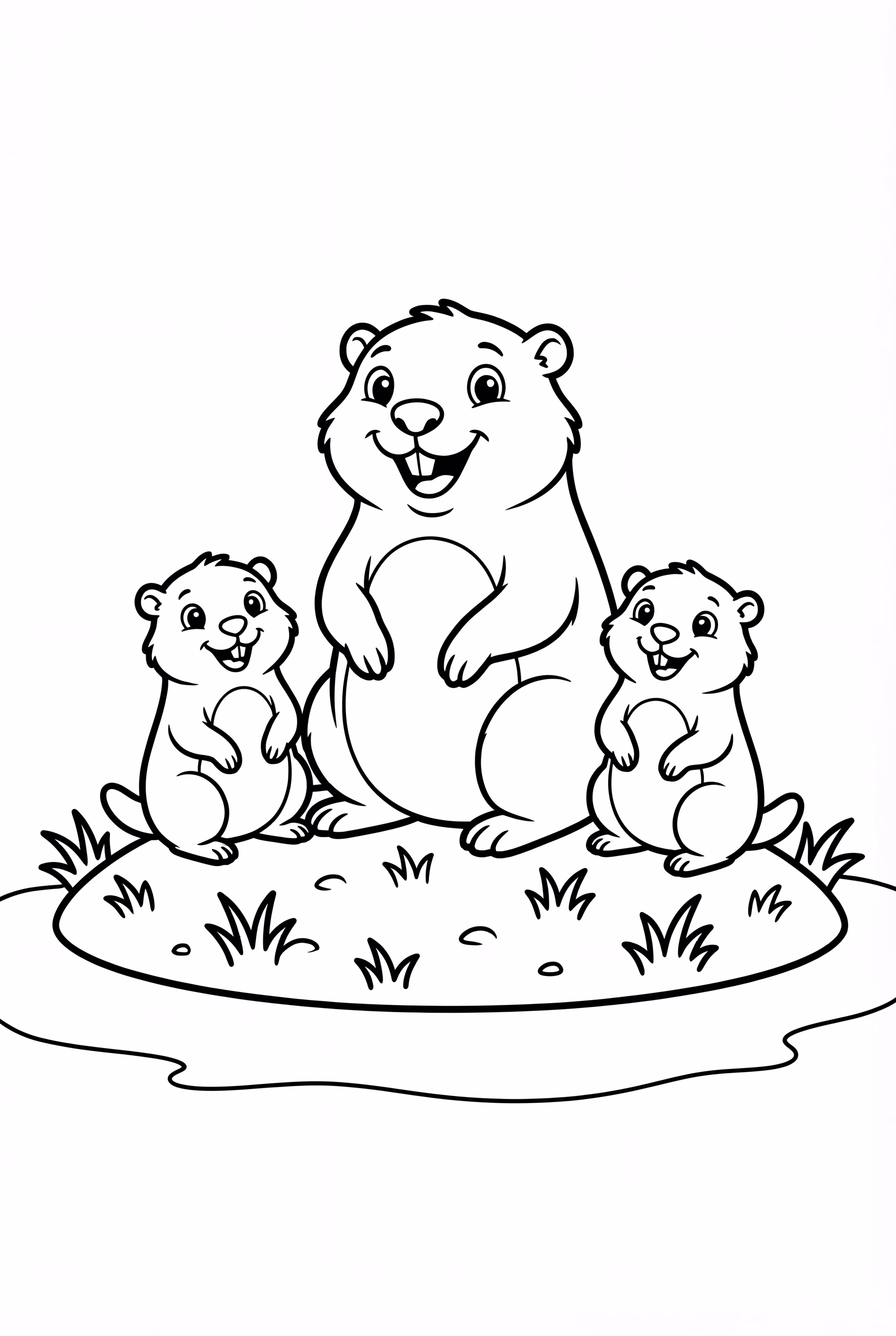 Ground Hog Family in Burrow