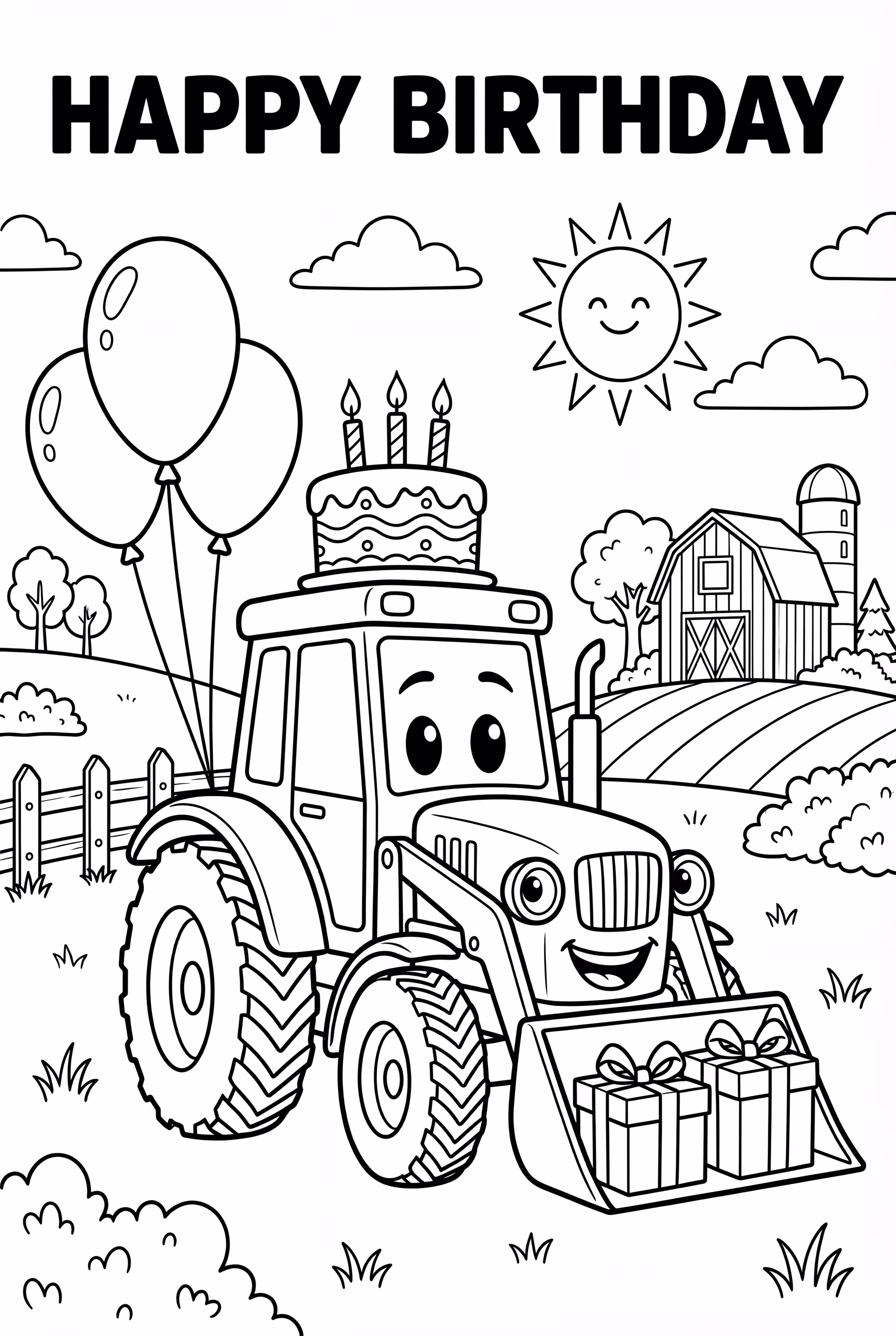 Happy Birthday Tractor Farm Landscape