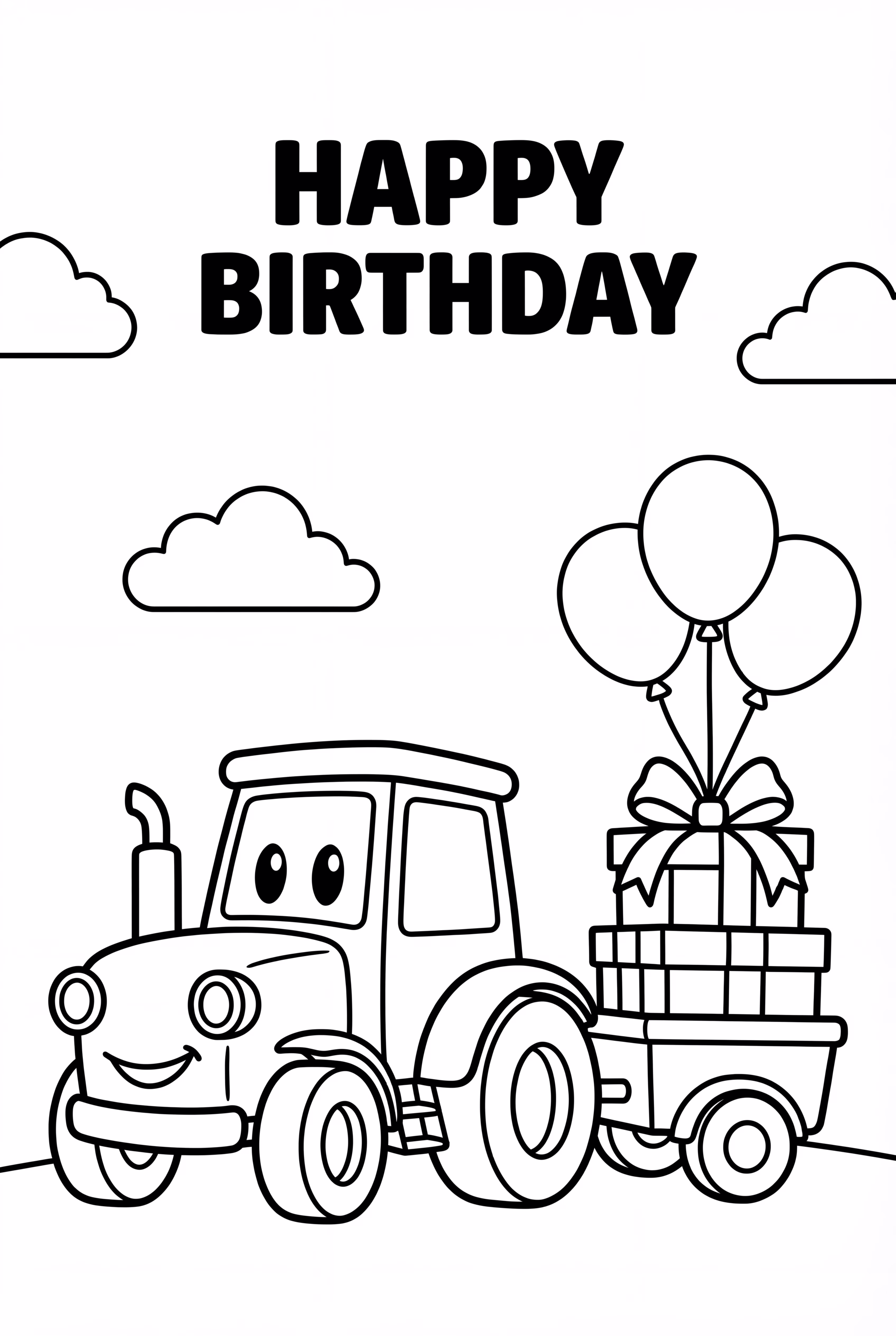 행복한 생일 트랙터 장면