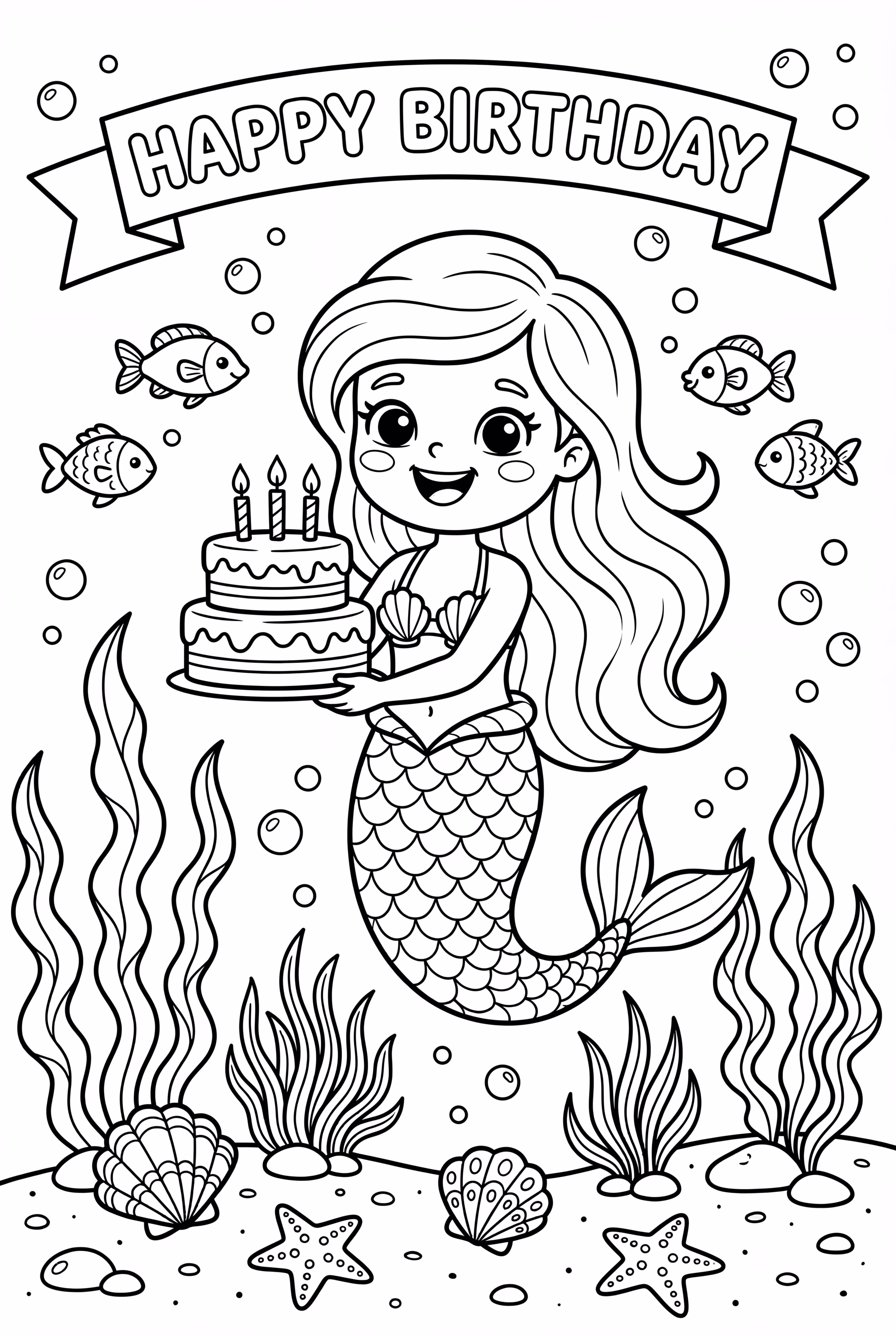 Feliz Cumpleaños Tema de Sirena Bajo el Agua