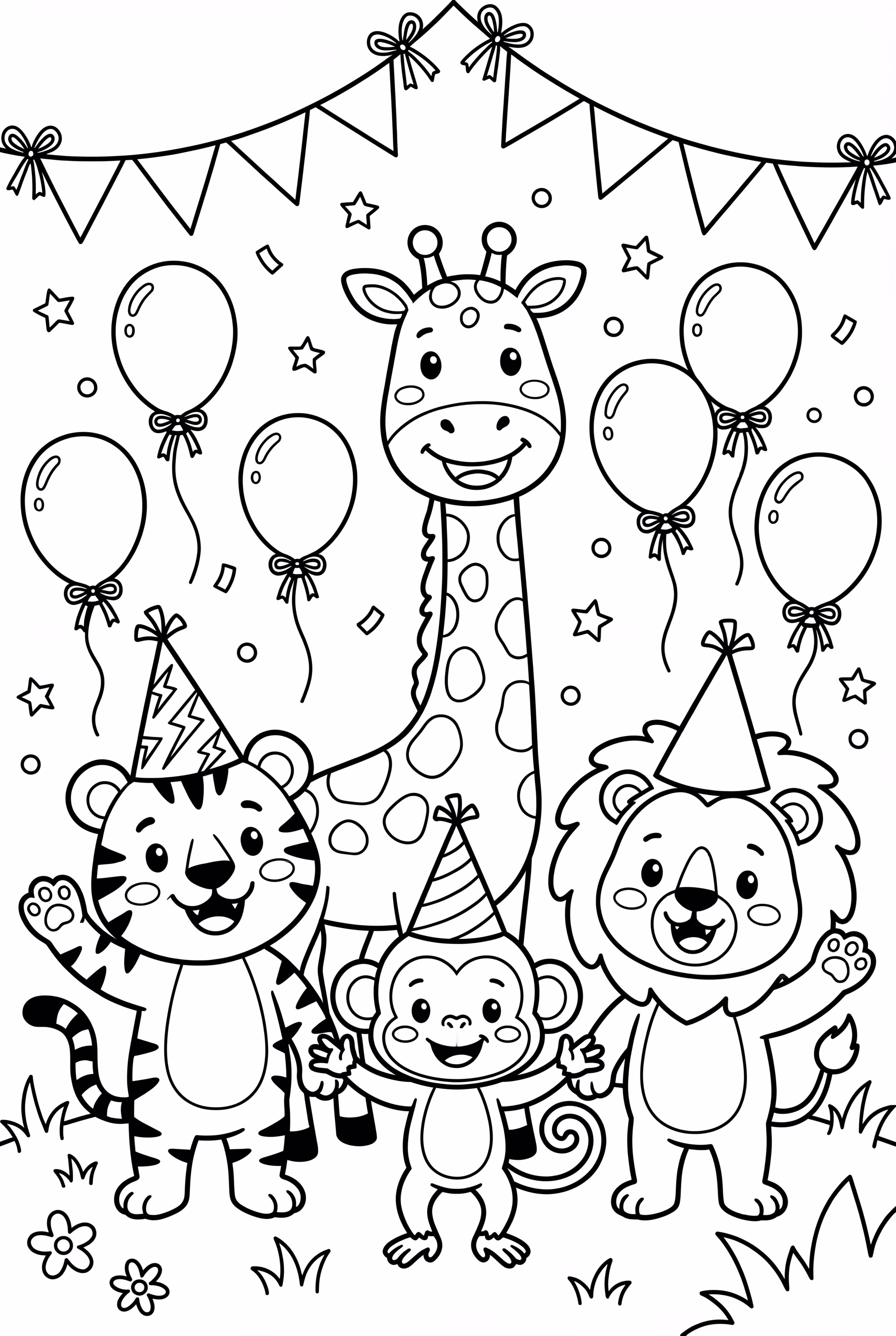 행복한 새해 파티 동물들