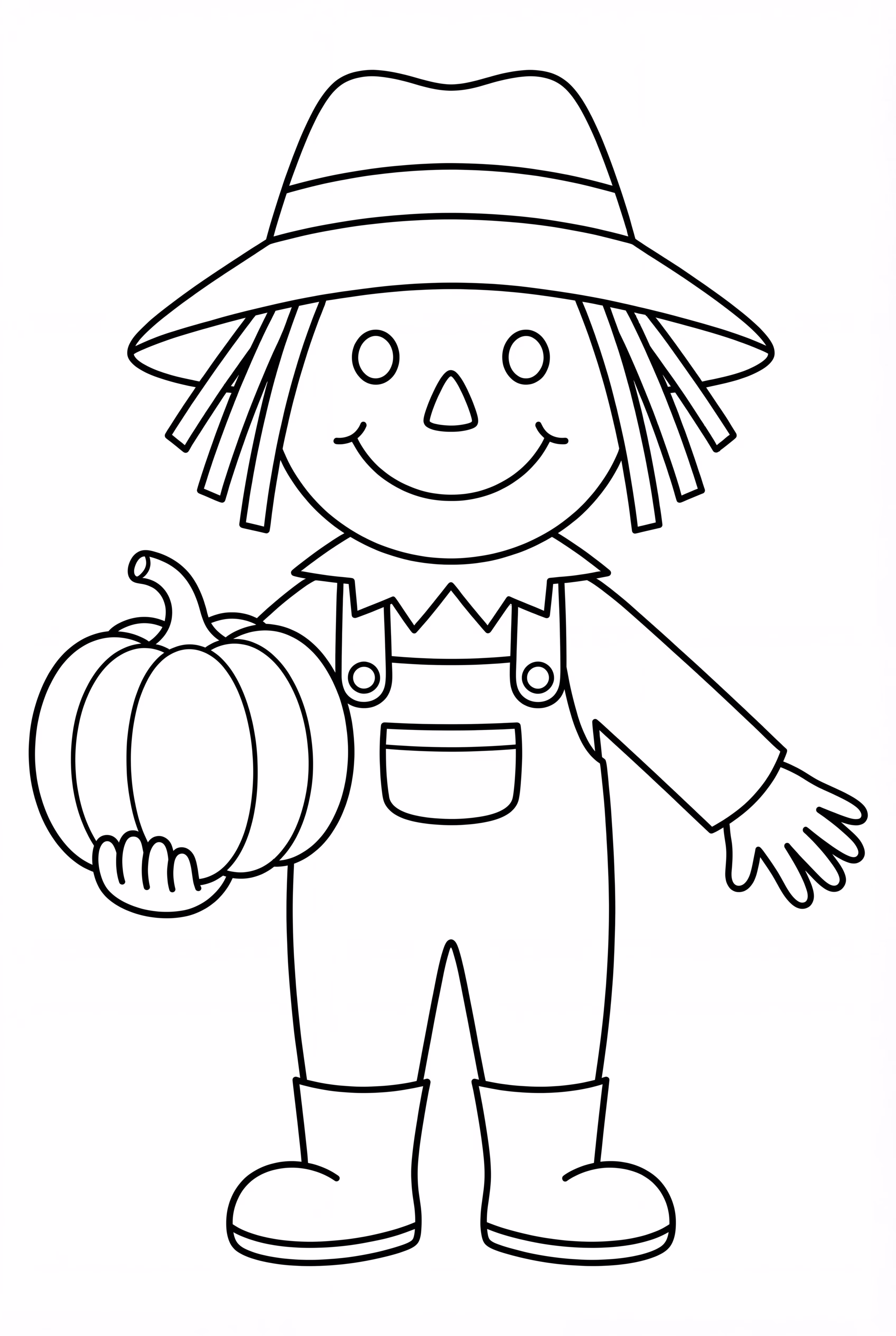 Happy Scarecrow Holding A Pumpkin