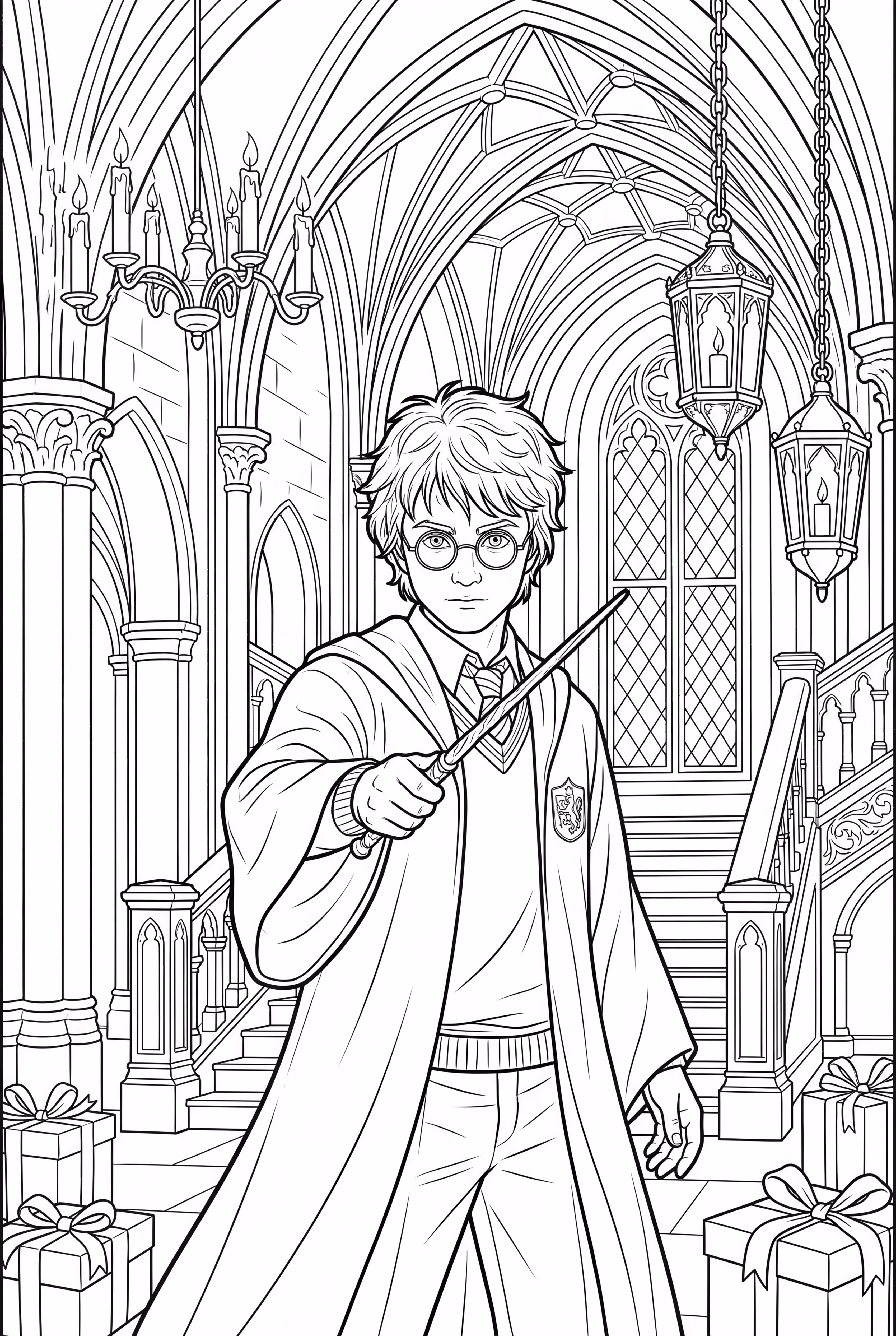 Harry Potter lançando um feitiço com sua varinha