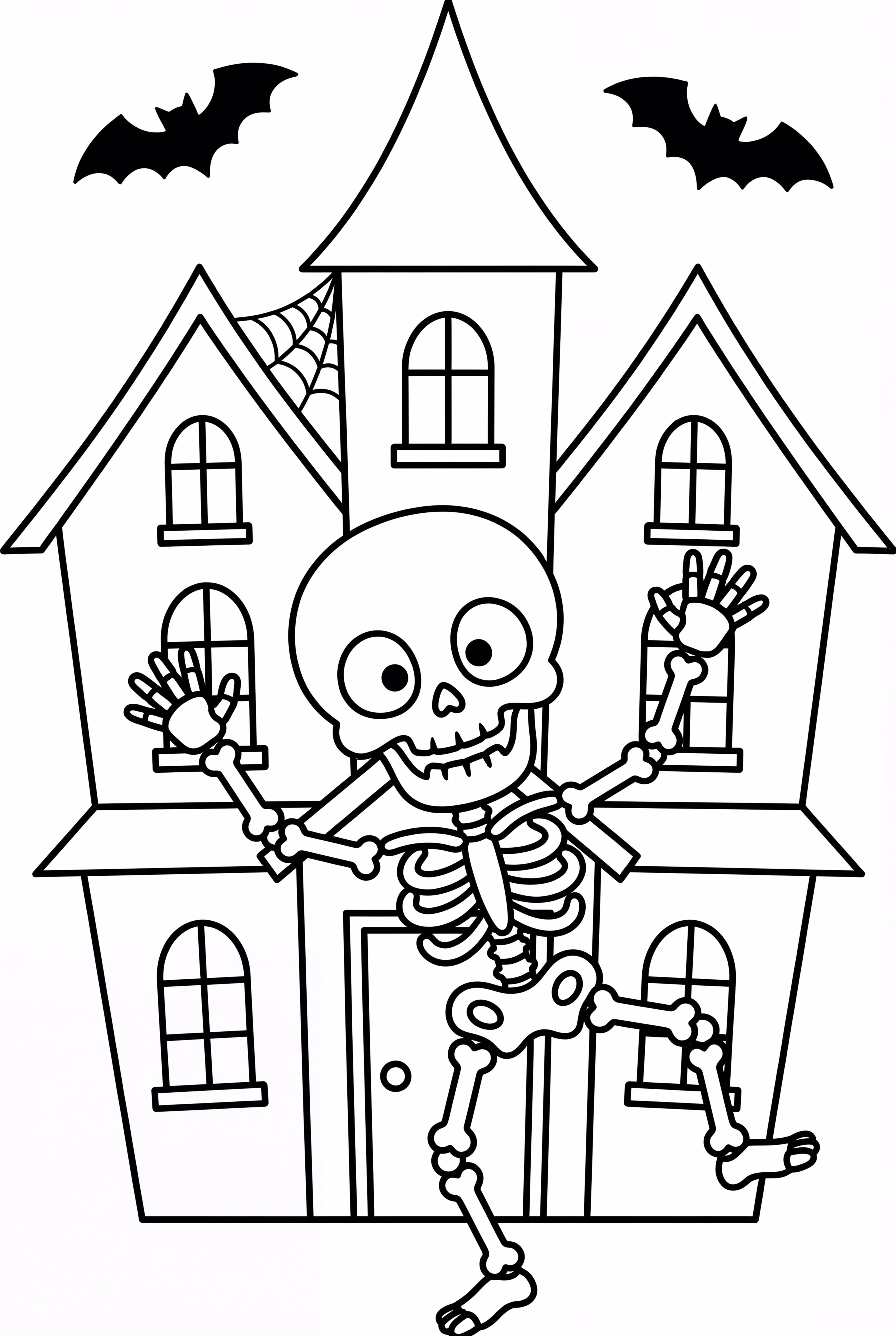 Haunted House And Playful Skeleton