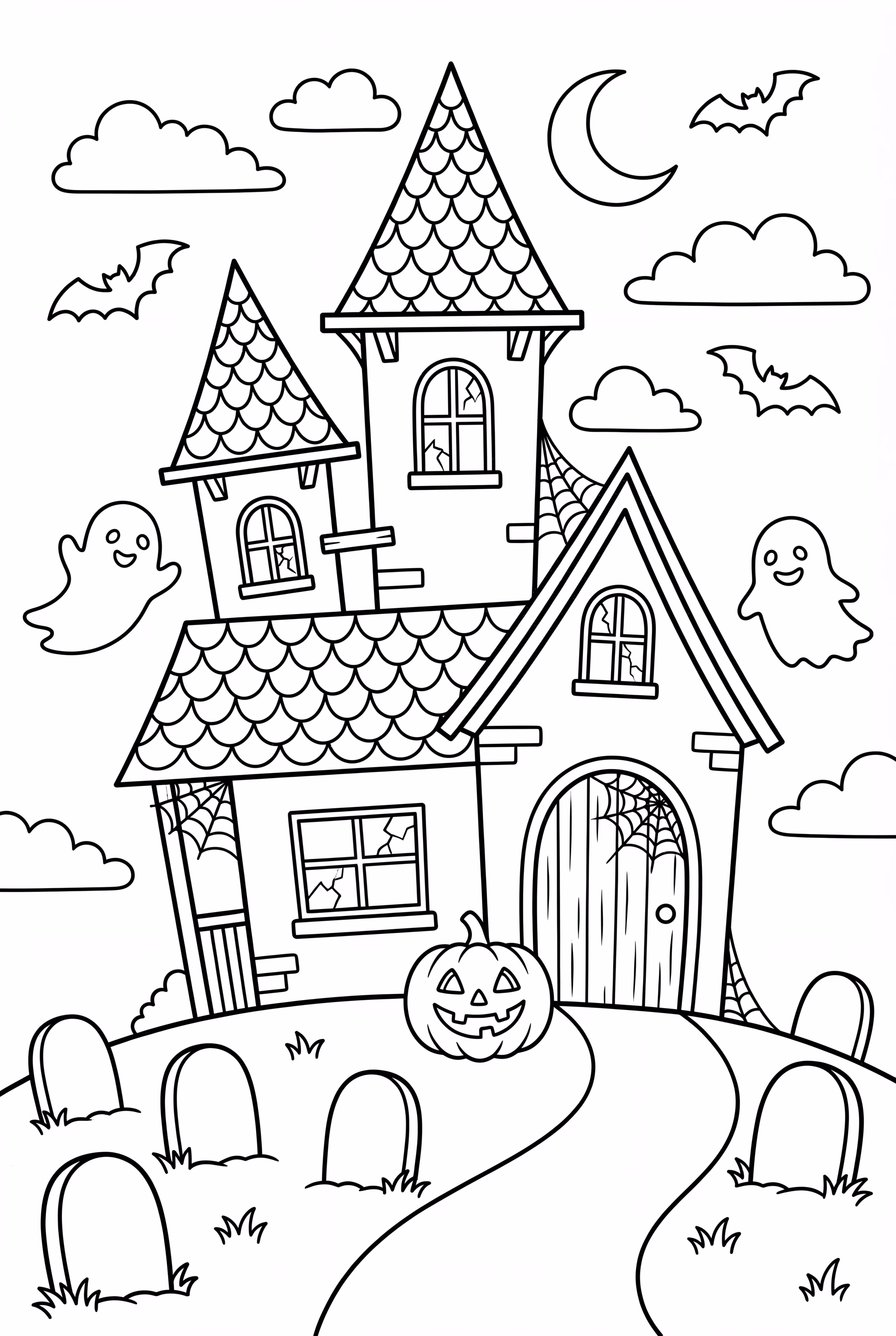 Haunted House Towering Over Graveyard