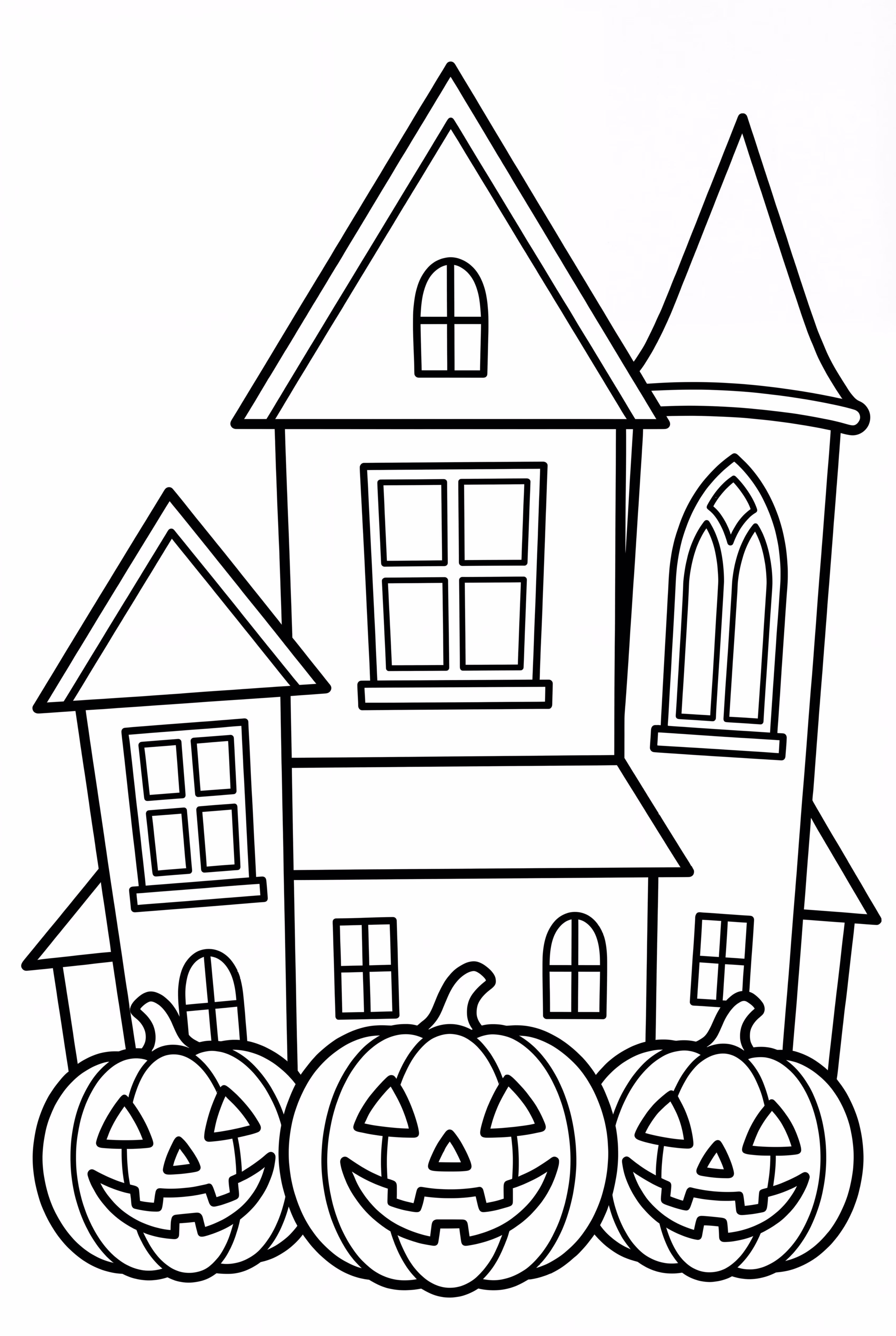 Haunted House With Glowing Jack-O-Lanterns