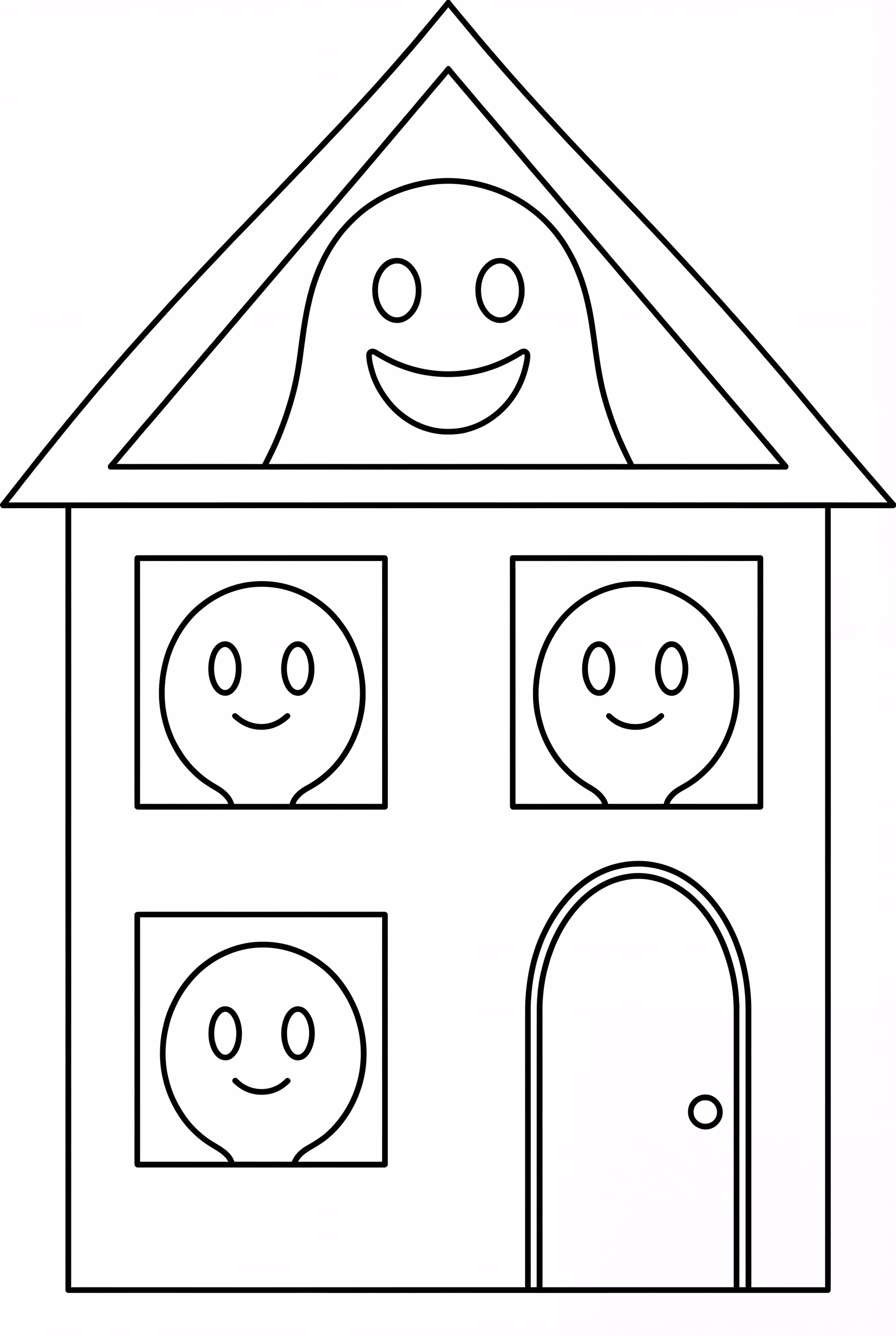 Haunted House With Peeking Ghost Faces