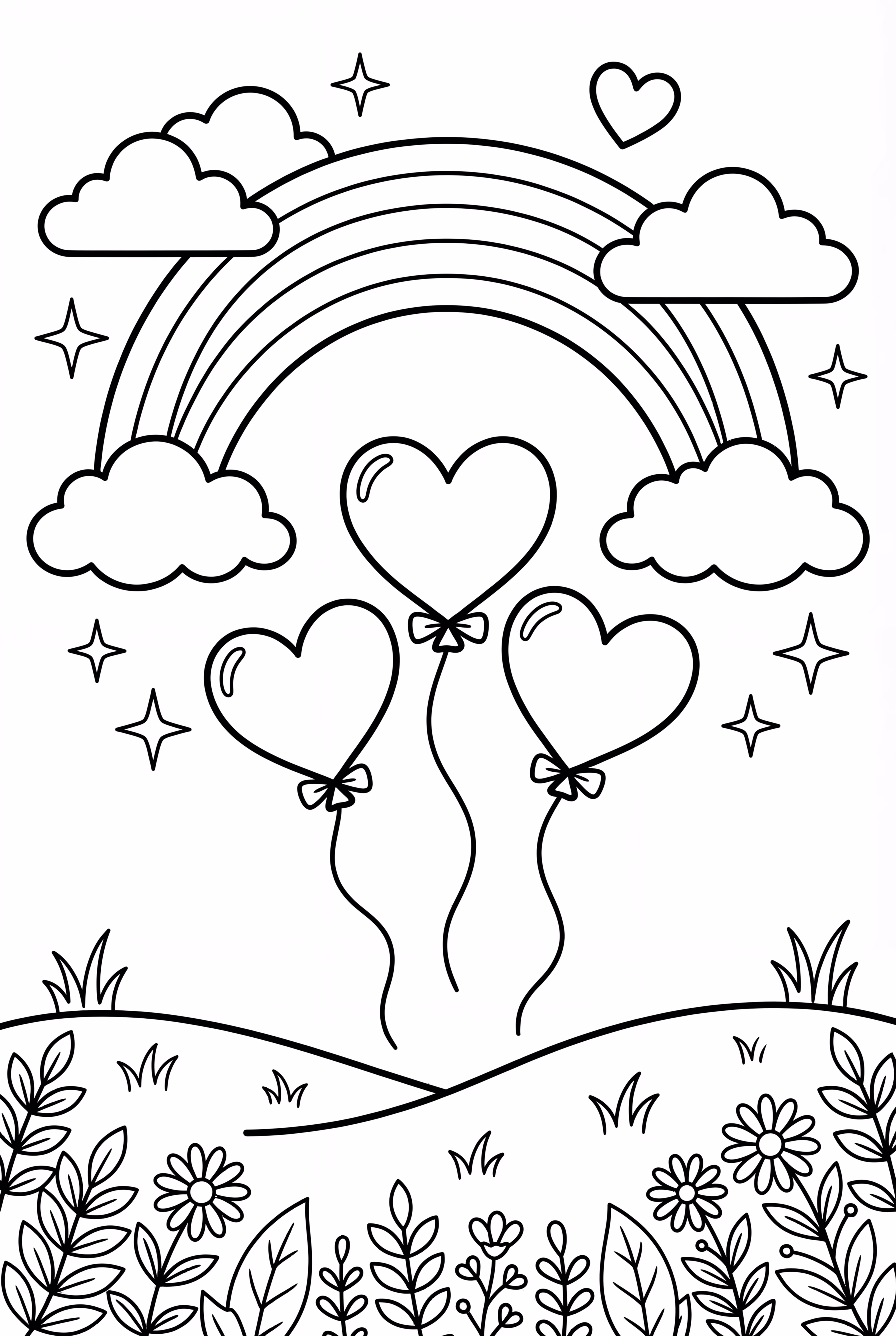 Heart Balloons And Rainbow Sky