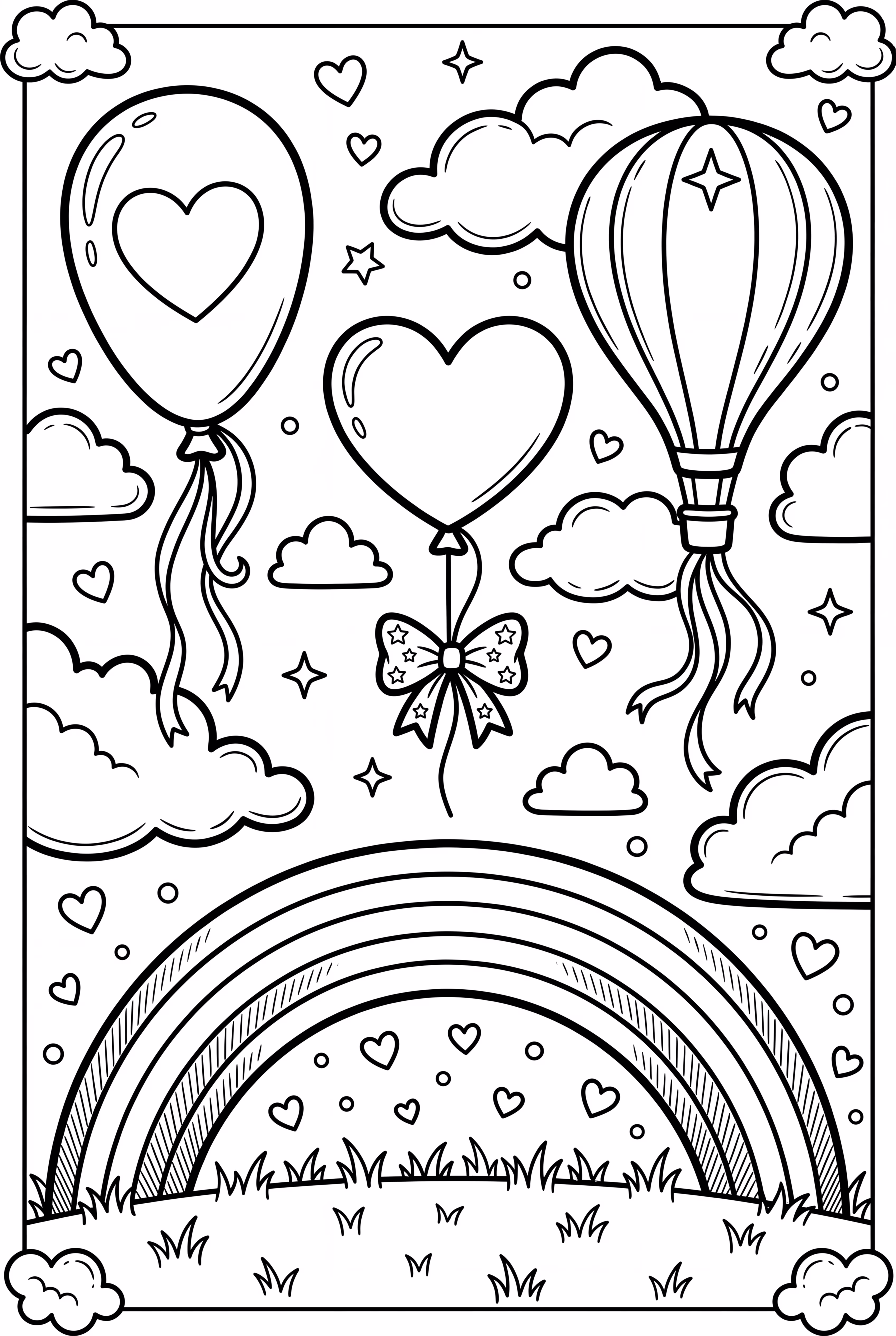 Heart Balloons And Rainbow Sky