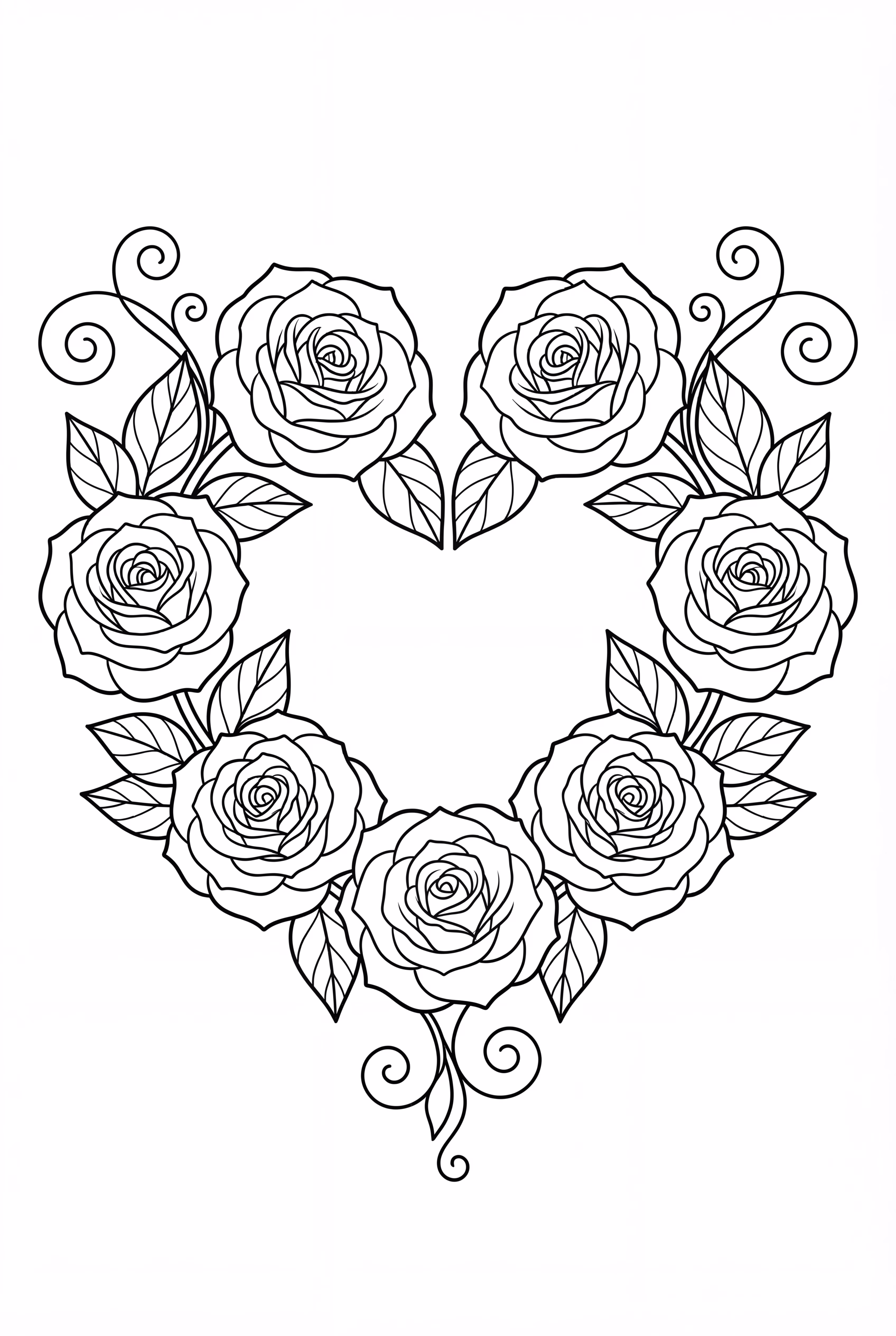 Corona de rosas en forma de corazón con enredaderas