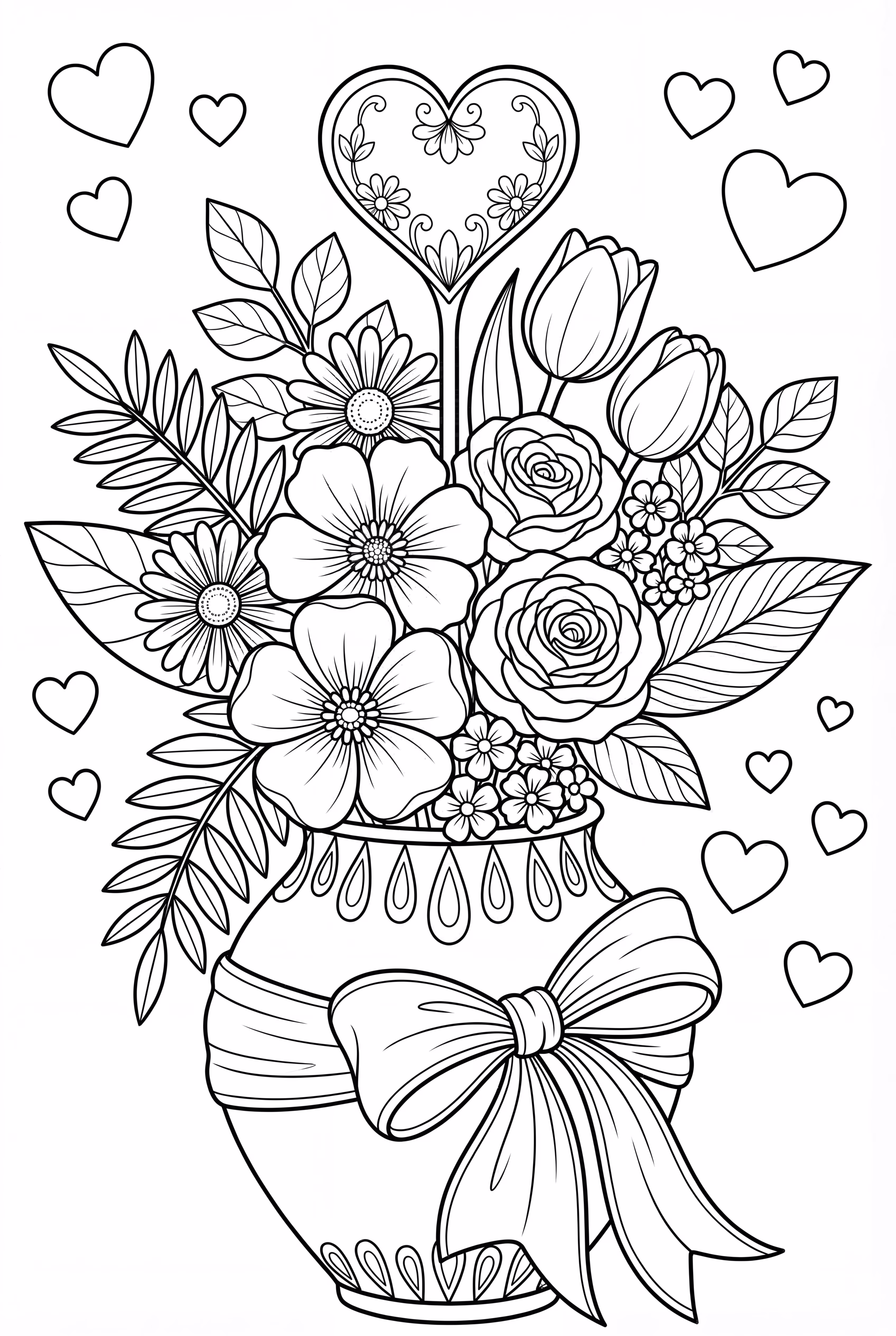 心形与鲜花花束设计