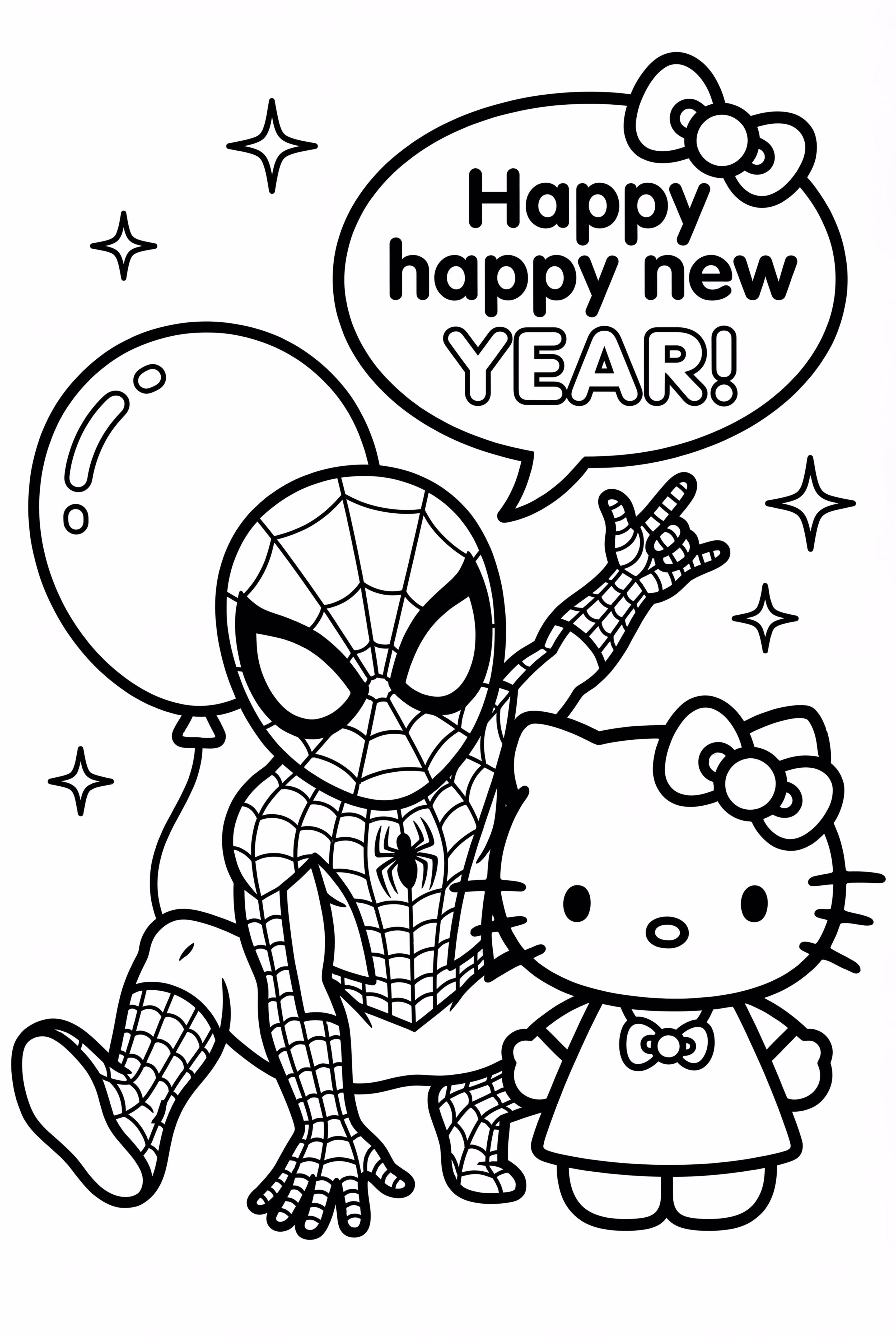 hello kitty and spiderman 2025 happy new year-2